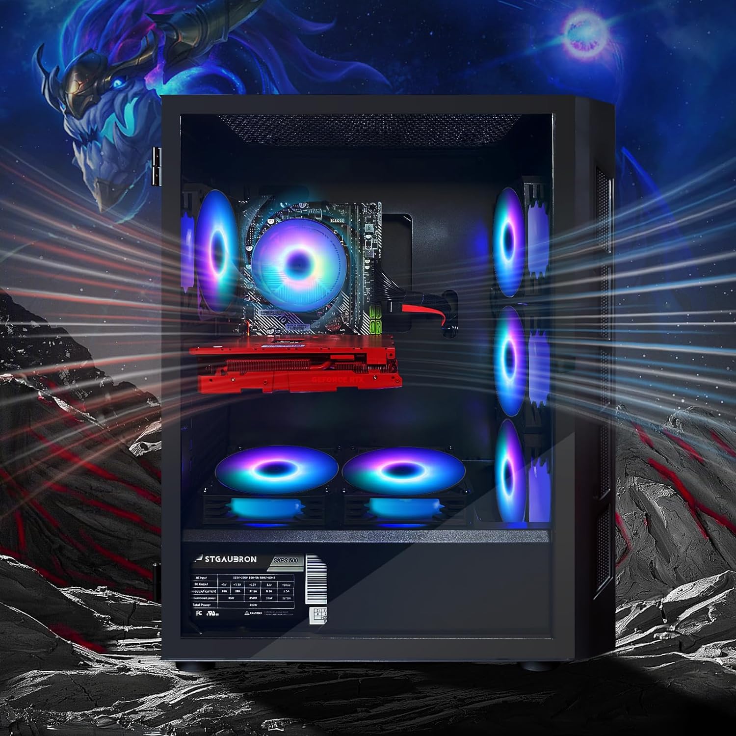 STGAubron Gaming Desktop PC Computer,Intel Core I7 3.4 GHz up to 3.9 GHz,Radeon RX 580 8G GDDR5,16G RAM,512G SSD,WiFi,Bluetooth 5.0,RGB Fanx6,RGB Keyboard&Mouse&Mouse Pad,RGB BT Sound Bar,W10H64