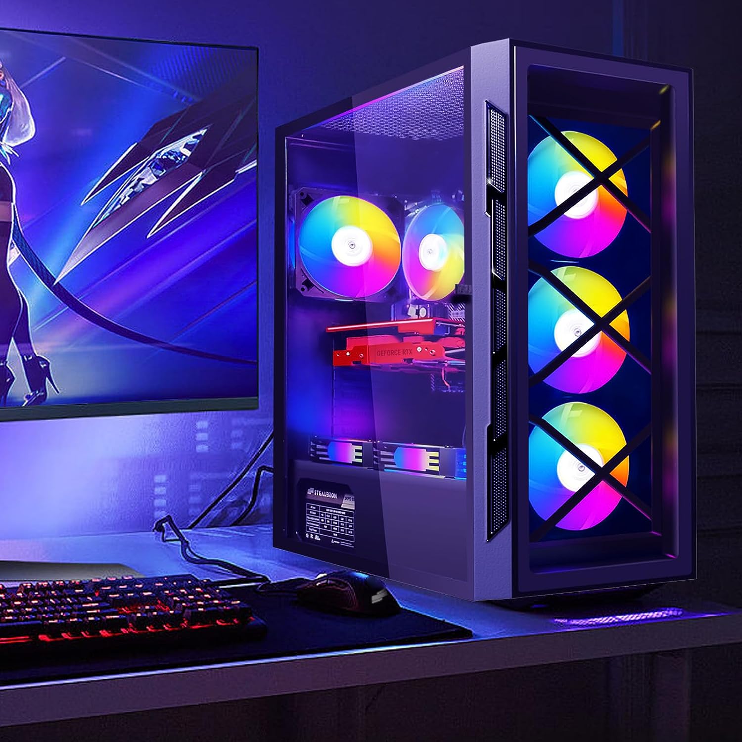 STGAubron Gaming Desktop PC Computer,Intel Core I7 3.4 GHz up to 3.9 GHz,Radeon RX 580 8G GDDR5,16G RAM,512G SSD,WiFi,Bluetooth 5.0,RGB Fanx6,RGB Keyboard&Mouse&Mouse Pad,RGB BT Sound Bar,W10H64