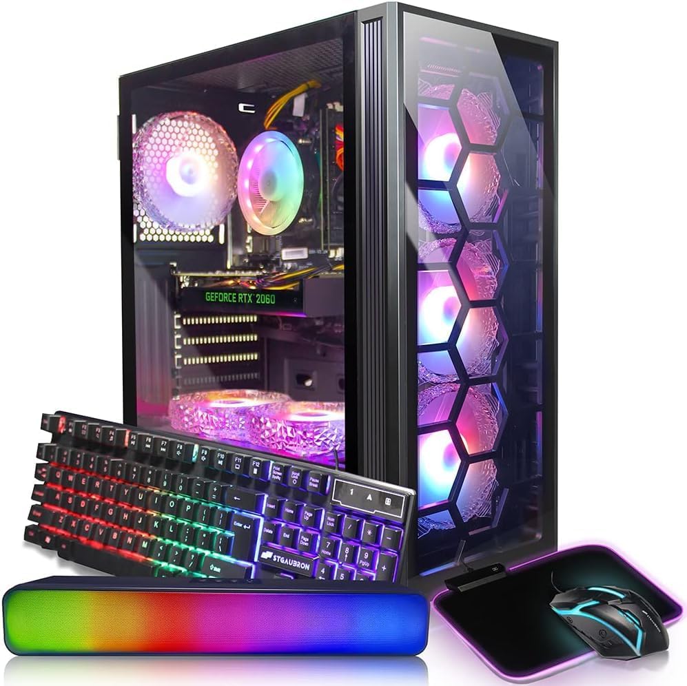 STGAubron Gaming Desktop PC Computer,Intel Core I7 3.4 GHz up to 3.9 GHz,Radeon RX 580 8G GDDR5,16G RAM,512G SSD,WiFi,Bluetooth 5.0,RGB Fanx6,RGB Keyboard&Mouse&Mouse Pad,RGB BT Sound Bar,W10H64