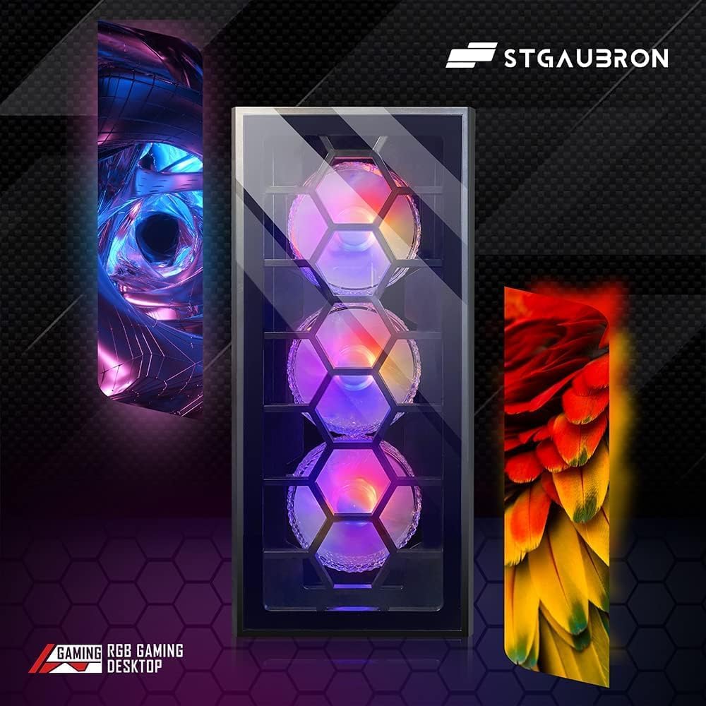 STGAubron Gaming Desktop PC Computer,Intel Core I7 3.4 GHz up to 3.9 GHz,Radeon RX 580 8G GDDR5,16G RAM,512G SSD,WiFi,Bluetooth 5.0,RGB Fanx6,RGB Keyboard&Mouse&Mouse Pad,RGB BT Sound Bar,W10H64