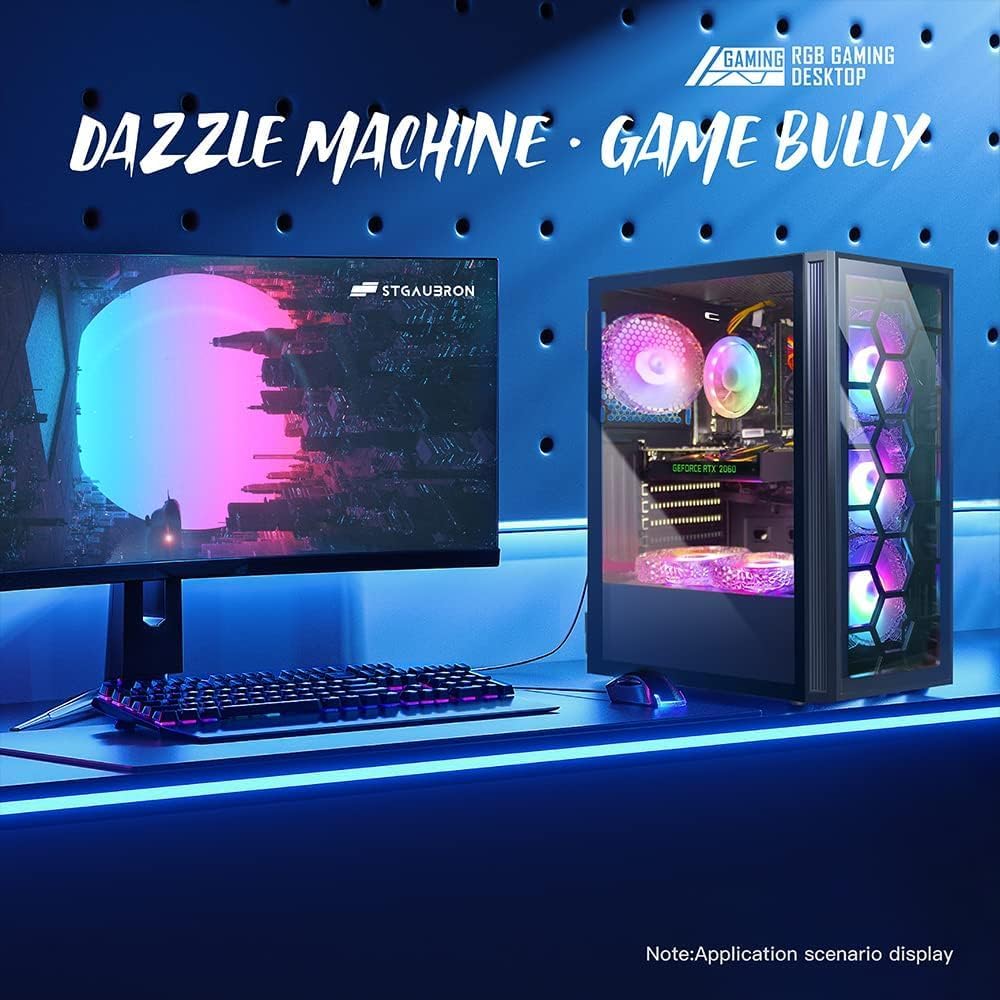 STGAubron Gaming Desktop PC Computer,Intel Core I7 3.4 GHz up to 3.9 GHz,Radeon RX 580 8G GDDR5,16G RAM,512G SSD,WiFi,Bluetooth 5.0,RGB Fanx6,RGB Keyboard&Mouse&Mouse Pad,RGB BT Sound Bar,W10H64