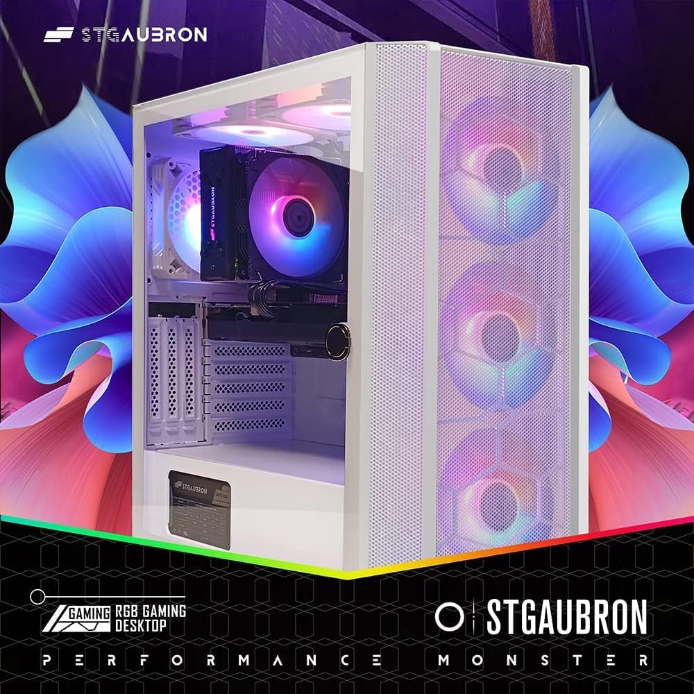 STGAubron Gaming Desktop PC Computer,Intel Core I7 3.4 GHz up to 3.9 GHz,Radeon RX 580 8G GDDR5,16G RAM,512G SSD,WiFi,Bluetooth 5.0,RGB Fanx6,RGB Keyboard&Mouse&Mouse Pad,RGB BT Sound Bar,W10H64