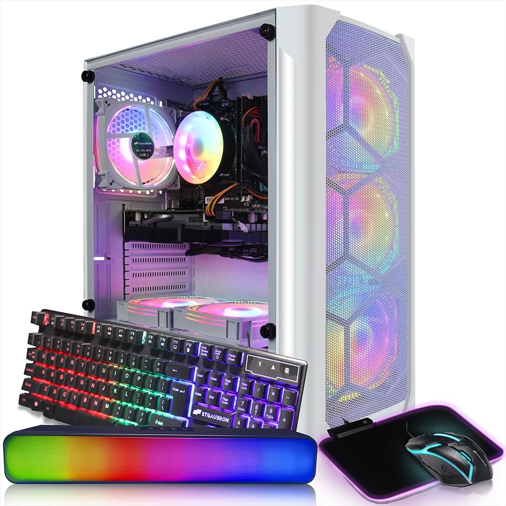 STGAubron Gaming Desktop PC Computer,Intel Core I7 3.4 GHz up to 3.9 GHz,Radeon RX 580 8G GDDR5,16G RAM,512G SSD,WiFi,Bluetooth 5.0,RGB Fanx6,RGB Keyboard&Mouse&Mouse Pad,RGB BT Sound Bar,W10H64