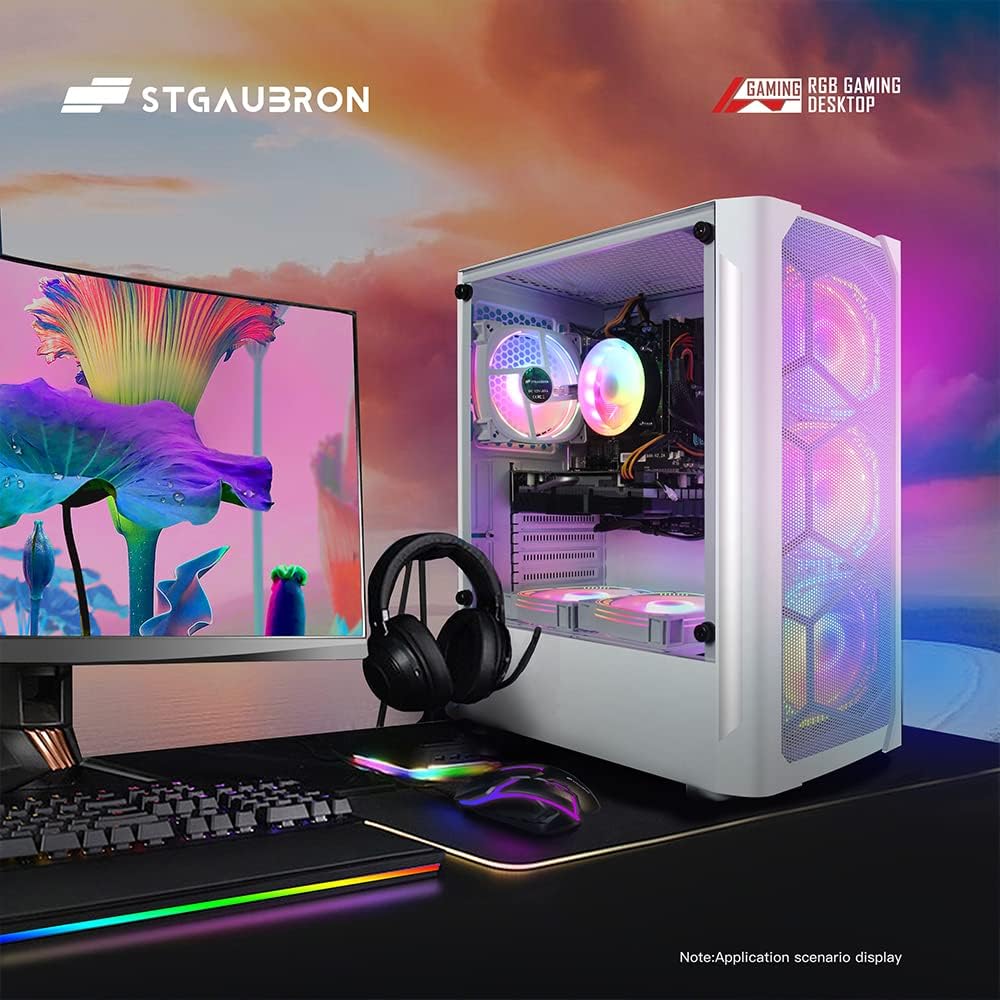 STGAubron Gaming Desktop PC Computer,Intel Core I7 3.4 GHz up to 3.9 GHz,Radeon RX 580 8G GDDR5,16G RAM,512G SSD,WiFi,Bluetooth 5.0,RGB Fanx6,RGB Keyboard&Mouse&Mouse Pad,RGB BT Sound Bar,W10H64