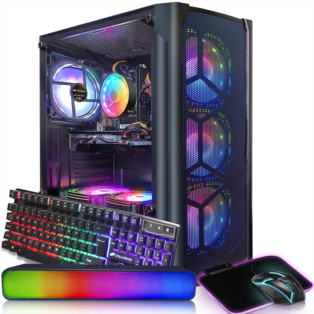 STGAubron Gaming Desktop PC Computer,Intel Core I7 3.4 GHz up to 3.9 GHz,Radeon RX 580 8G GDDR5,16G RAM,512G SSD,WiFi,Bluetooth 5.0,RGB Fanx6,RGB Keyboard&Mouse&Mouse Pad,RGB BT Sound Bar,W10H64