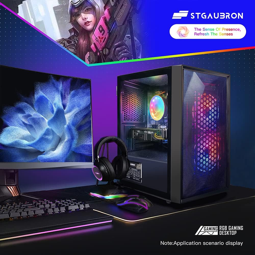 STGAubron Gaming Desktop PC Computer,Intel Core I7 3.4 GHz up to 3.9 GHz,Radeon RX 580 8G GDDR5,16G RAM,512G SSD,WiFi,Bluetooth 5.0,RGB Fanx6,RGB Keyboard&Mouse&Mouse Pad,RGB BT Sound Bar,W10H64