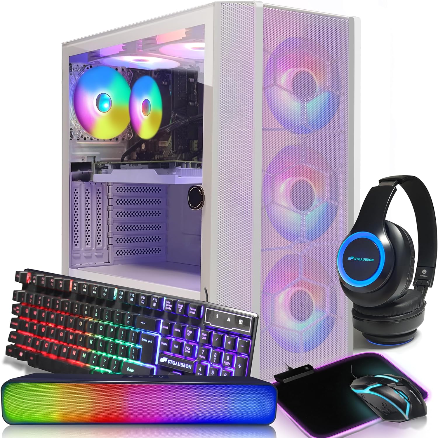 STGAubron Gaming Desktop PC Computer,Intel Core I7 3.4 GHz up to 3.9 GHz,Radeon RX 580 8G GDDR5,16G RAM,512G SSD,WiFi,Bluetooth 5.0,RGB Fanx6,RGB Keyboard&Mouse&Mouse Pad,RGB BT Sound Bar,W10H64