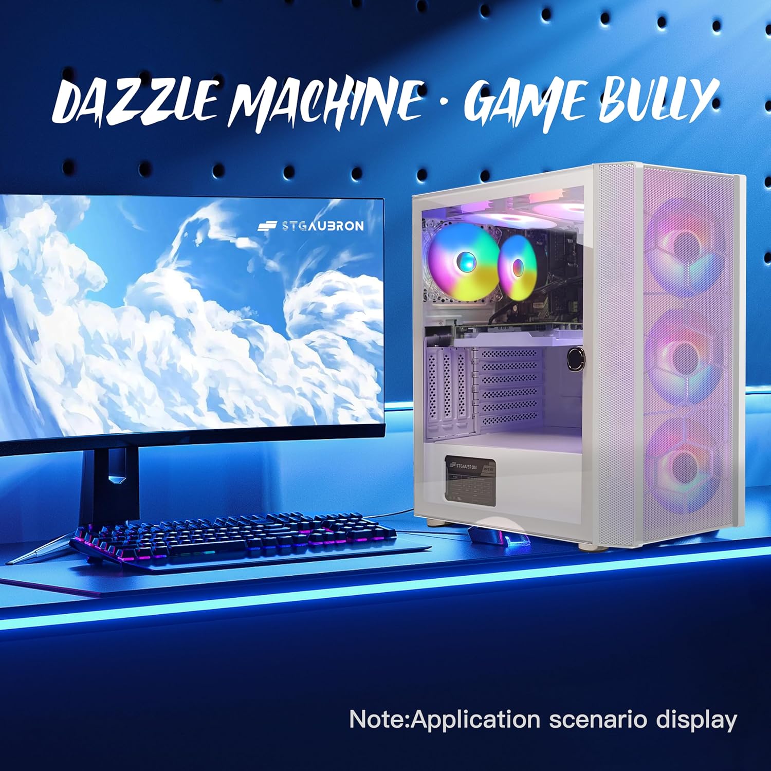 STGAubron Gaming Desktop PC Computer,Intel Core I7 3.4 GHz up to 3.9 GHz,Radeon RX 580 8G GDDR5,16G RAM,512G SSD,WiFi,Bluetooth 5.0,RGB Fanx6,RGB Keyboard&Mouse&Mouse Pad,RGB BT Sound Bar,W10H64