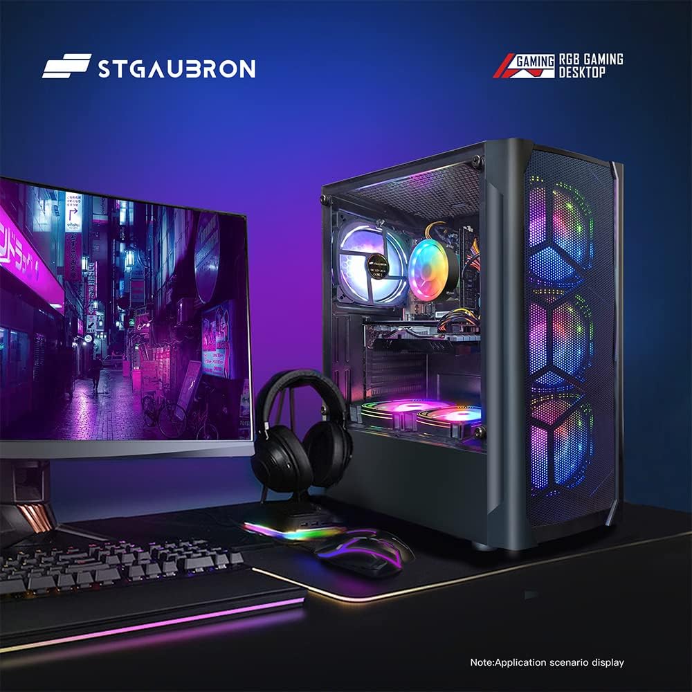 STGAubron Gaming Desktop PC Computer,Intel Core I7 3.4 GHz up to 3.9 GHz,Radeon RX 580 8G GDDR5,16G RAM,512G SSD,WiFi,Bluetooth 5.0,RGB Fanx6,RGB Keyboard&Mouse&Mouse Pad,RGB BT Sound Bar,W10H64