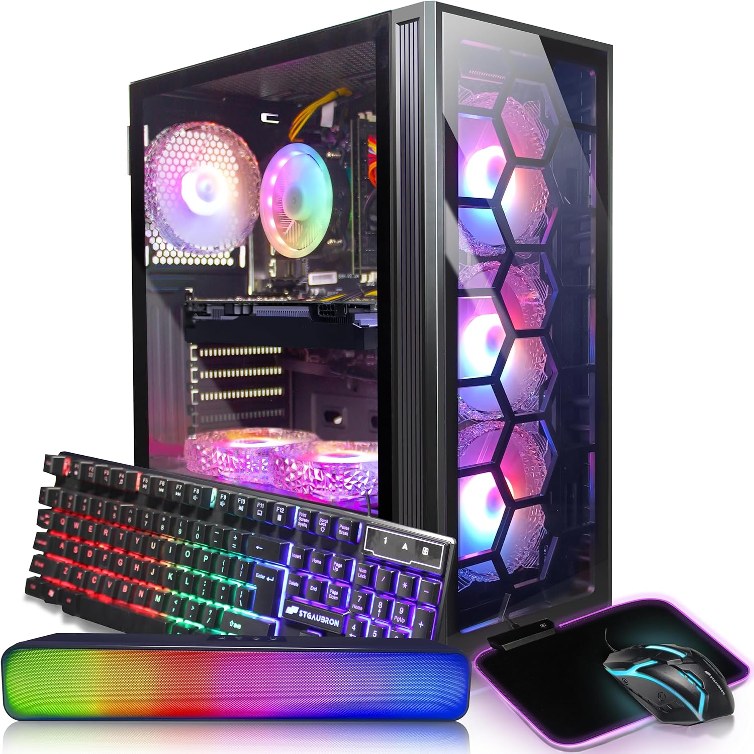 STGAubron Gaming Desktop PC Computer,Intel Core I7 3.4 GHz up to 3.9 GHz,Radeon RX 580 8G GDDR5,16G RAM,512G SSD,WiFi,Bluetooth 5.0,RGB Fanx6,RGB Keyboard&Mouse&Mouse Pad,RGB BT Sound Bar,W10H64