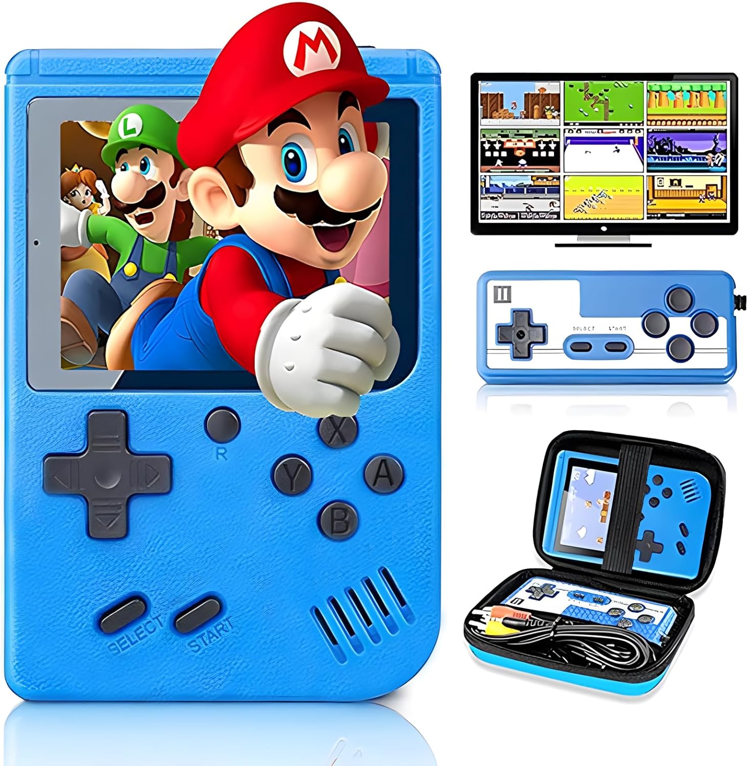 Tlsdosp Retro Handheld Game Console with 400 Classical FC Games-3.0 Inches Screen Portable Video Game Consoles with Protective Shell-Handheld Video Games Support for Connecting TV & Two Players (Blue)