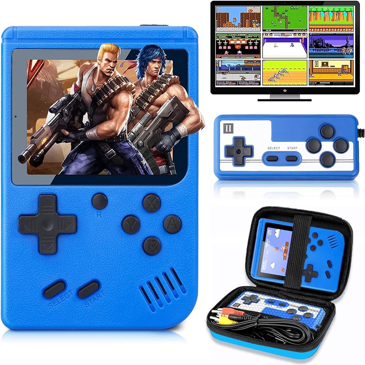 Tlsdosp Retro Handheld Game Console with 400 Classical FC Games-3.0 Inches Screen Portable Video Game Consoles with Protective Shell-Handheld Video Games Support for Connecting TV & Two Players (Blue)