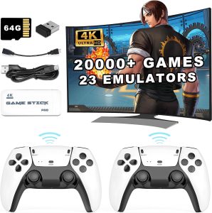 Wireless Retro Game Stick – 20000+ Games, HD Output System Built in 23 Emulators Plug and Play Video Game Consoles with 2.4G Wireless Controllers,64GB TF Card – Suitable for gifting Gamers of All Ages