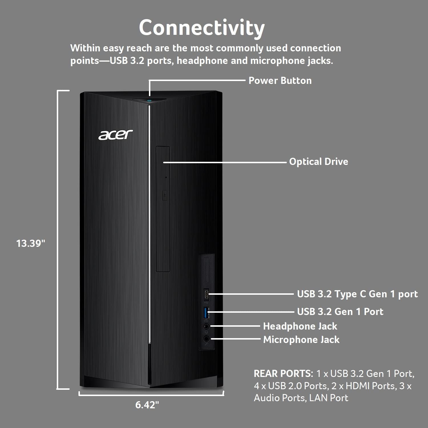 Acer Aspire TC-1780-UA92 Desktop | 13th Gen Intel Core i5-13400 10-Core Processor | 8GB 3200MHz DDR4 | 512GB M.2 2280 PCIe Gen 4 SSD | SD Card Reader | Intel Wi-Fi 6E AX211 | Windows 11 Home,Black