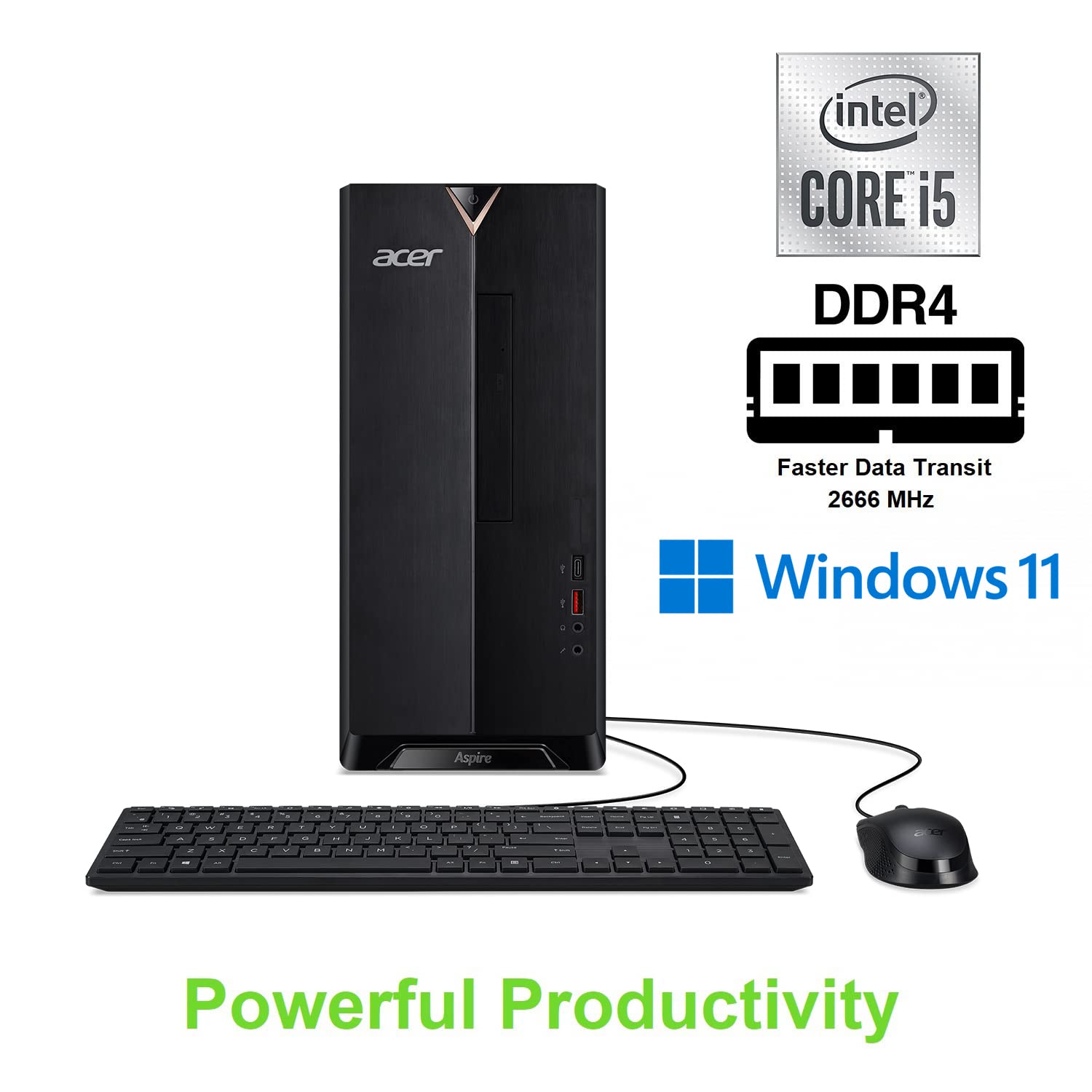 Acer Aspire TC-1780-UA92 Desktop | 13th Gen Intel Core i5-13400 10-Core Processor | 8GB 3200MHz DDR4 | 512GB M.2 2280 PCIe Gen 4 SSD | SD Card Reader | Intel Wi-Fi 6E AX211 | Windows 11 Home,Black