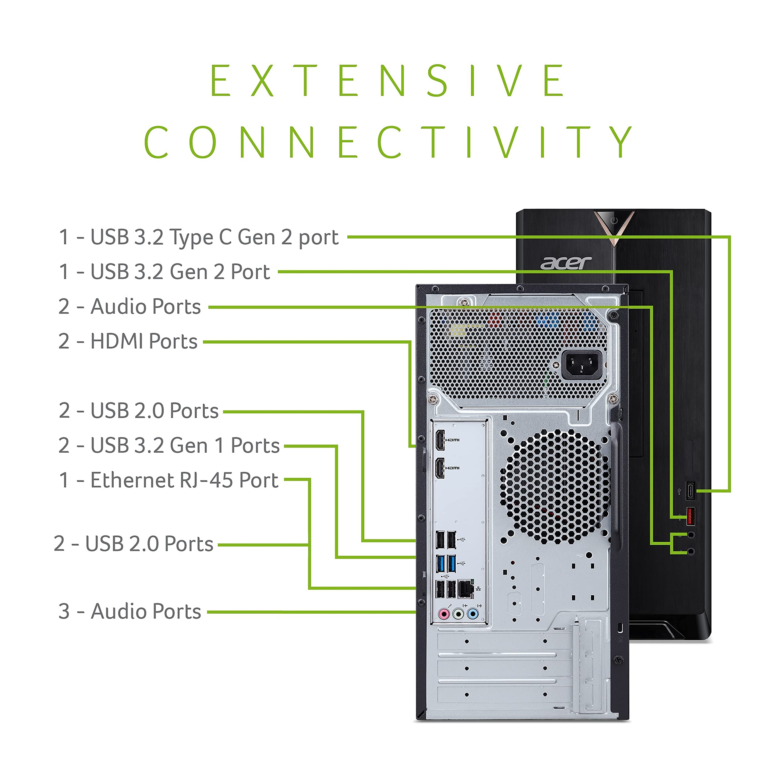 Acer Aspire TC-1780-UA92 Desktop | 13th Gen Intel Core i5-13400 10-Core Processor | 8GB 3200MHz DDR4 | 512GB M.2 2280 PCIe Gen 4 SSD | SD Card Reader | Intel Wi-Fi 6E AX211 | Windows 11 Home,Black