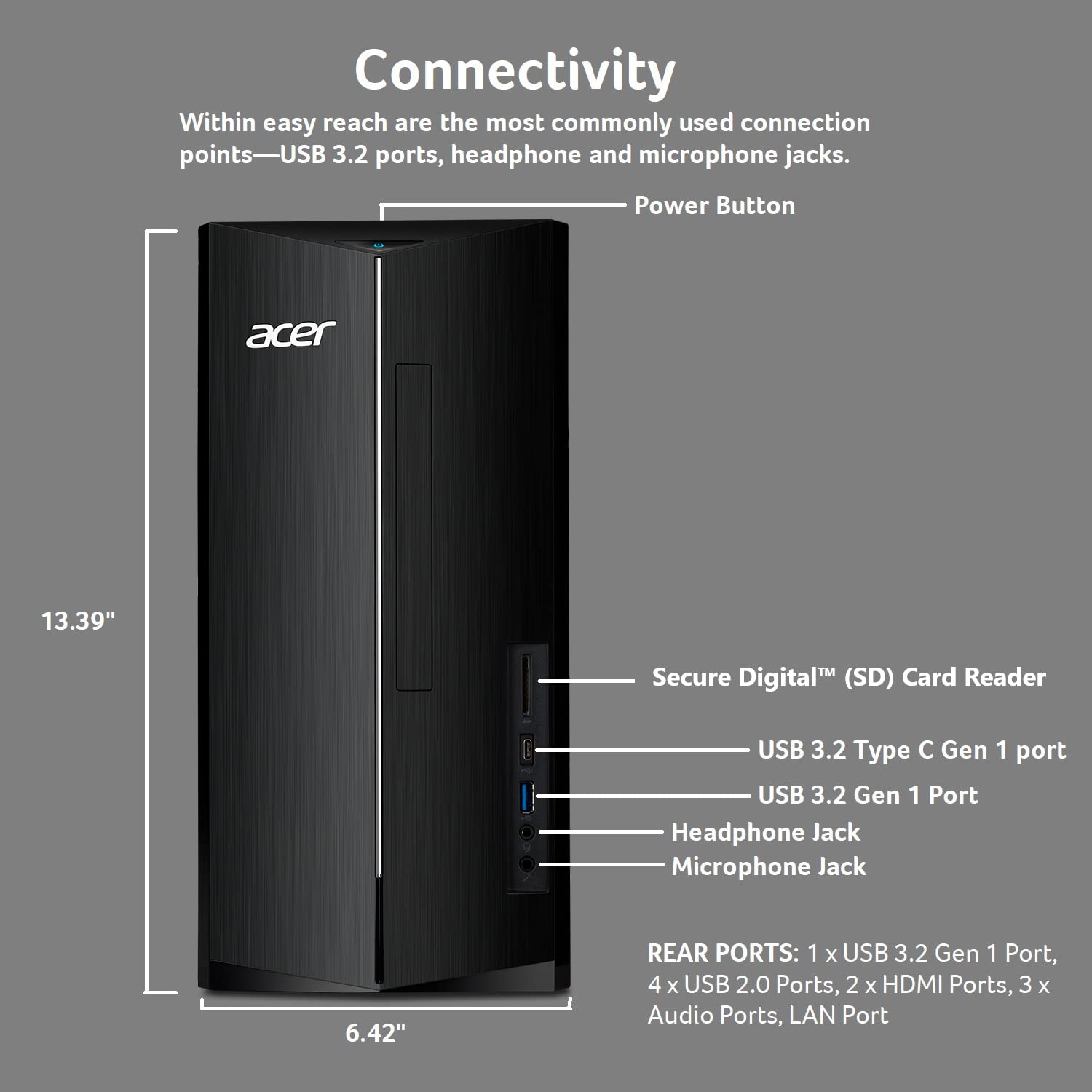 Acer Aspire TC-1780-UA92 Desktop | 13th Gen Intel Core i5-13400 10-Core Processor | 8GB 3200MHz DDR4 | 512GB M.2 2280 PCIe Gen 4 SSD | SD Card Reader | Intel Wi-Fi 6E AX211 | Windows 11 Home,Black