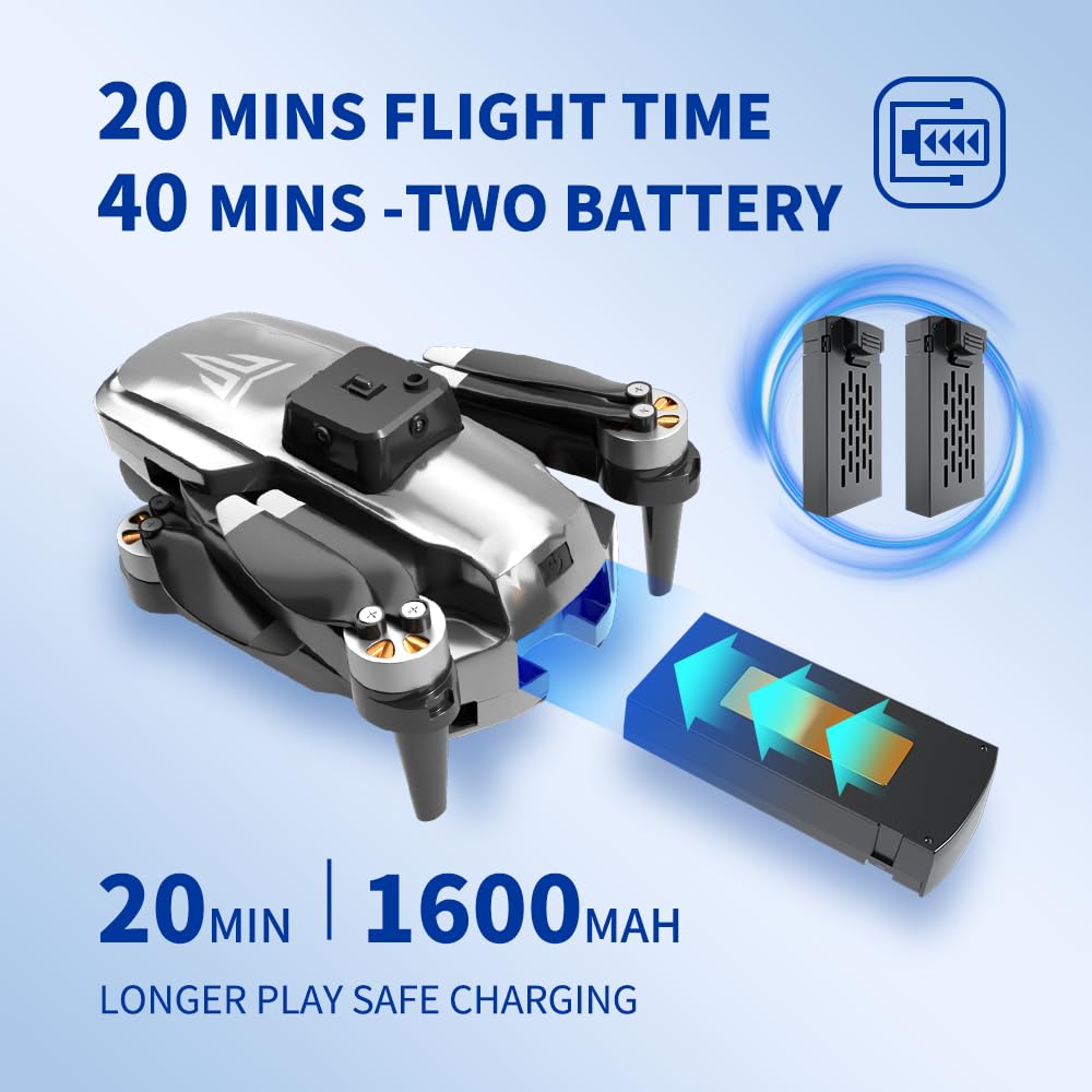 Brushless Motor Drone with Camera-4K FPV Foldable Drone with Carrying Case,40 mins of Battery Life,Two 1600MAH,120° Adjustable Lens,One Key Take Off/Land,Altitude Hold,Christmas gifts,360° Flip