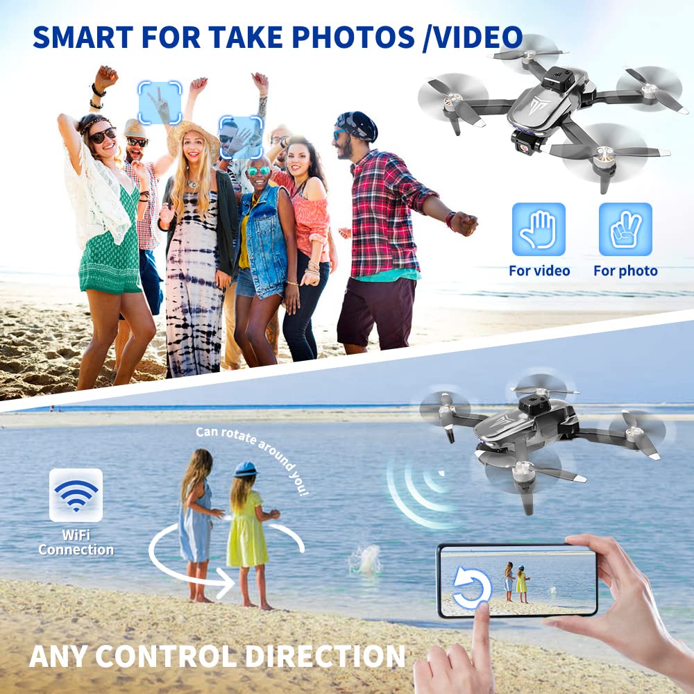 Brushless Motor Drone with Camera-4K FPV Foldable Drone with Carrying Case,40 mins of Battery Life,Two 1600MAH,120° Adjustable Lens,One Key Take Off/Land,Altitude Hold,Christmas gifts,360° Flip