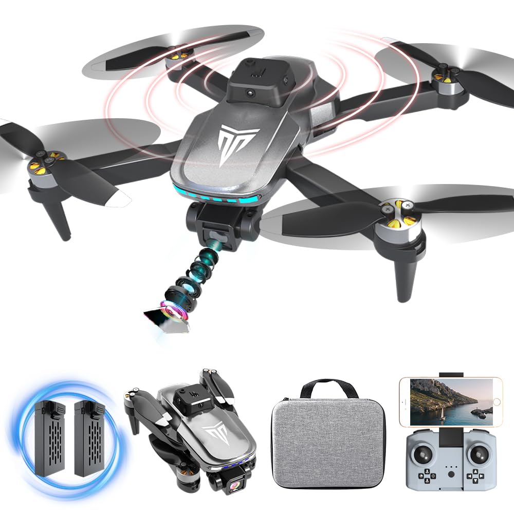 Brushless Motor Drone with Camera-4K FPV Foldable Drone with Carrying Case,40 mins of Battery Life,Two 1600MAH,120° Adjustable Lens,One Key Take Off/Land,Altitude Hold,Christmas gifts,360° Flip