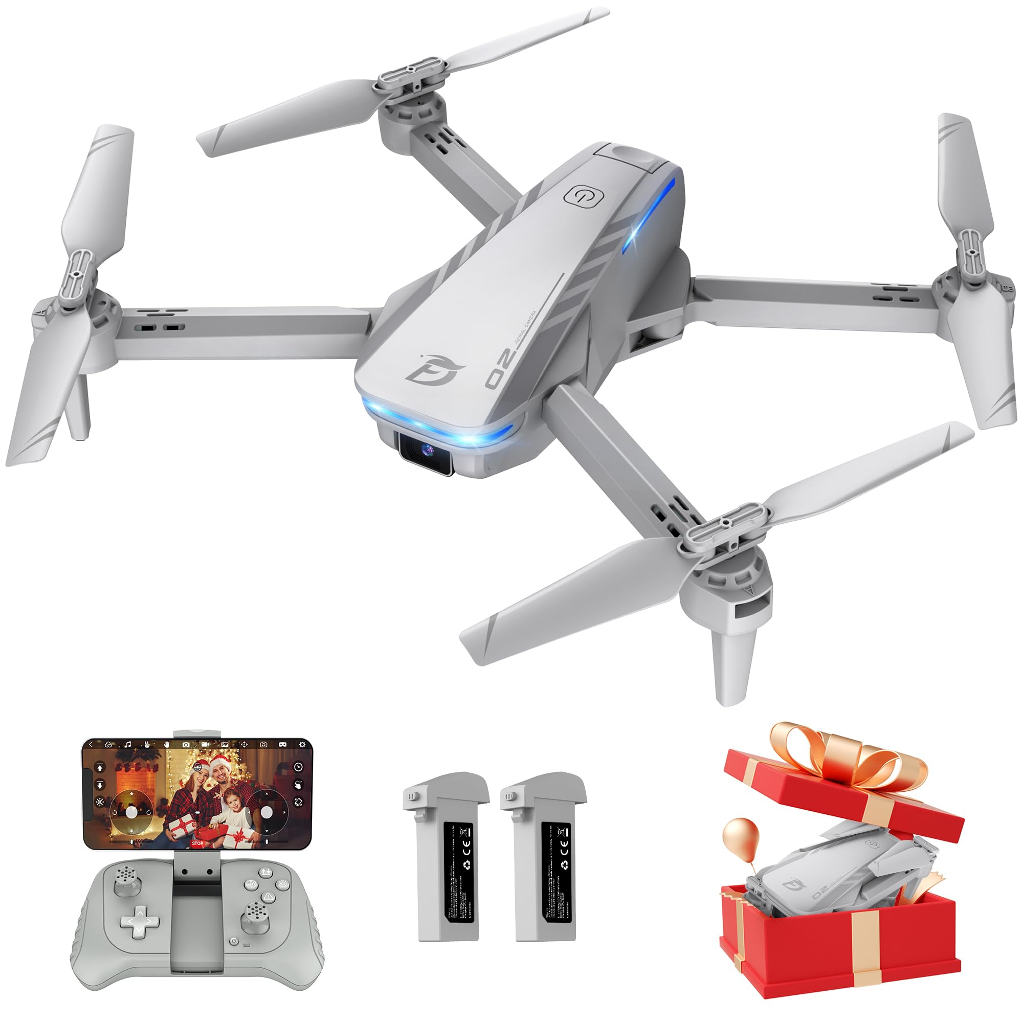 Drone with 1080P UHD Camera for Adults Beginners, Ficinto FPV RC Quadcopter with 3D Flip, Gravity Sensor, Gesture Control, Altitude Hold, One Key Start, Headless Mode, Auto Hover, 2 Batteries(30Mins)