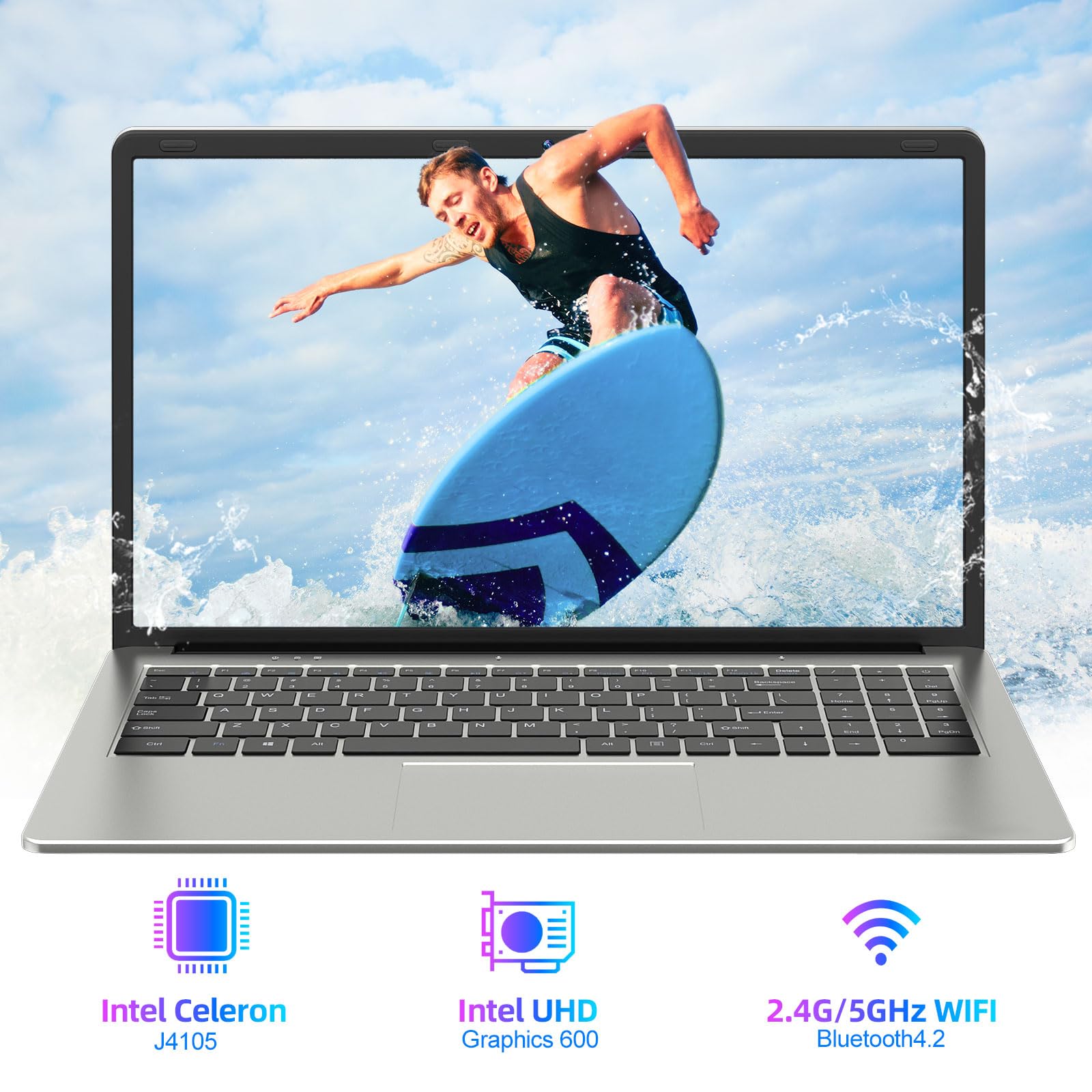 SGIN Laptop 15.6 inch IPS FHD Display, 12GB DDR4 512GB SSD Laptops Computer, Intel Celeron N5095 Quad Core Processor, 1920 * 1080, Dual Band WiFi, Bluetooth 4.2, Mini HDMI, 512GB TF Card Expansion