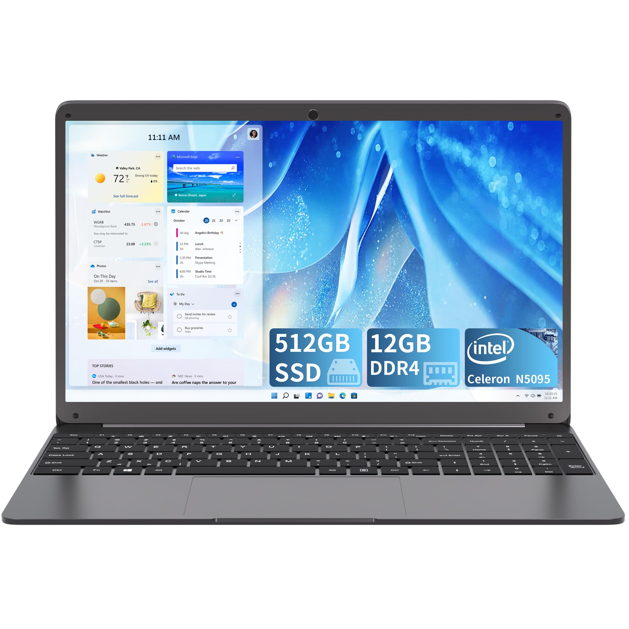 SGIN Laptop 15.6 inch IPS FHD Display, 12GB DDR4 512GB SSD Laptops Computer, Intel Celeron N5095 Quad Core Processor, 1920 * 1080, Dual Band WiFi, Bluetooth 4.2, Mini HDMI, 512GB TF Card Expansion