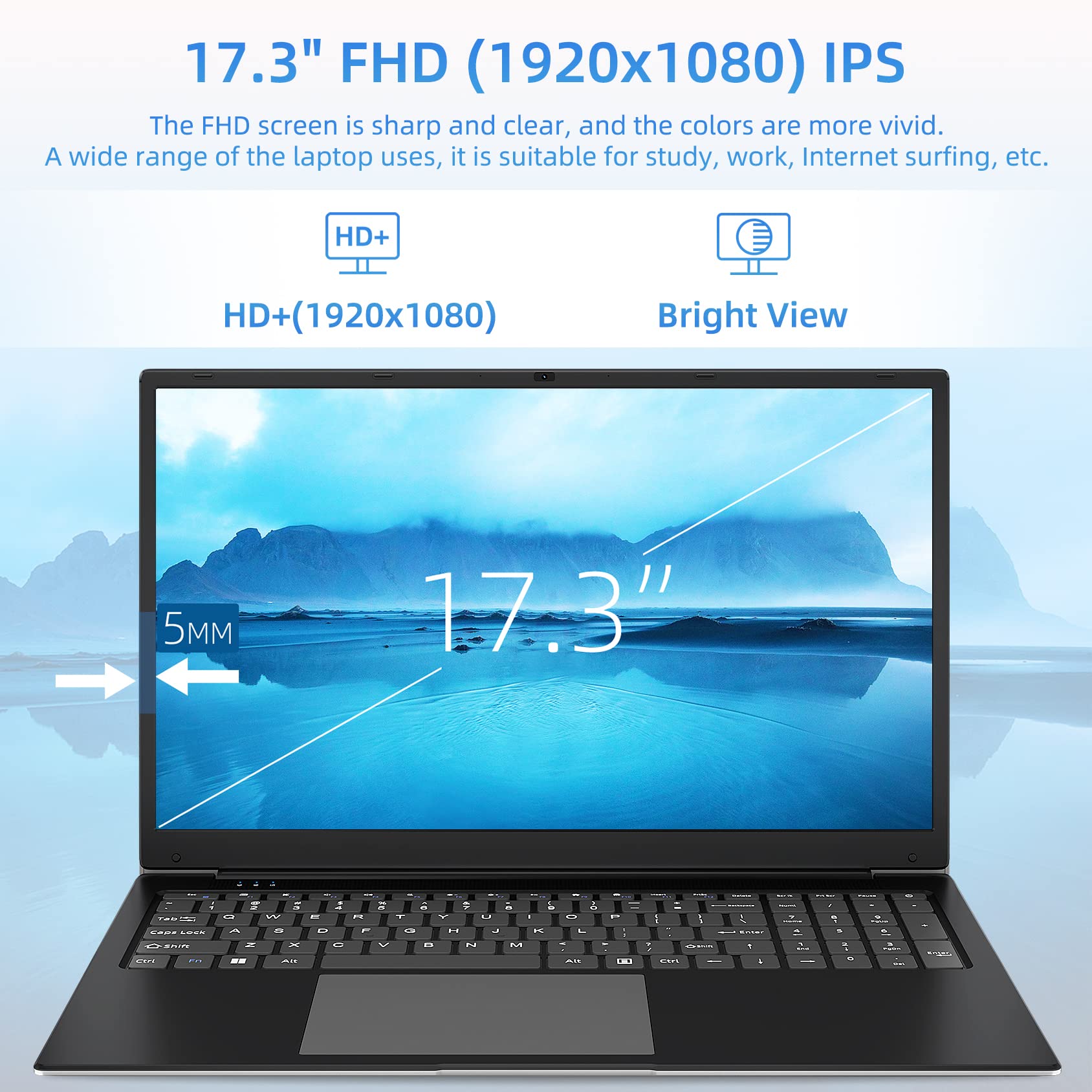 SGIN Laptop 15.6 inch IPS FHD Display, 12GB DDR4 512GB SSD Laptops Computer, Intel Celeron N5095 Quad Core Processor, 1920 * 1080, Dual Band WiFi, Bluetooth 4.2, Mini HDMI, 512GB TF Card Expansion