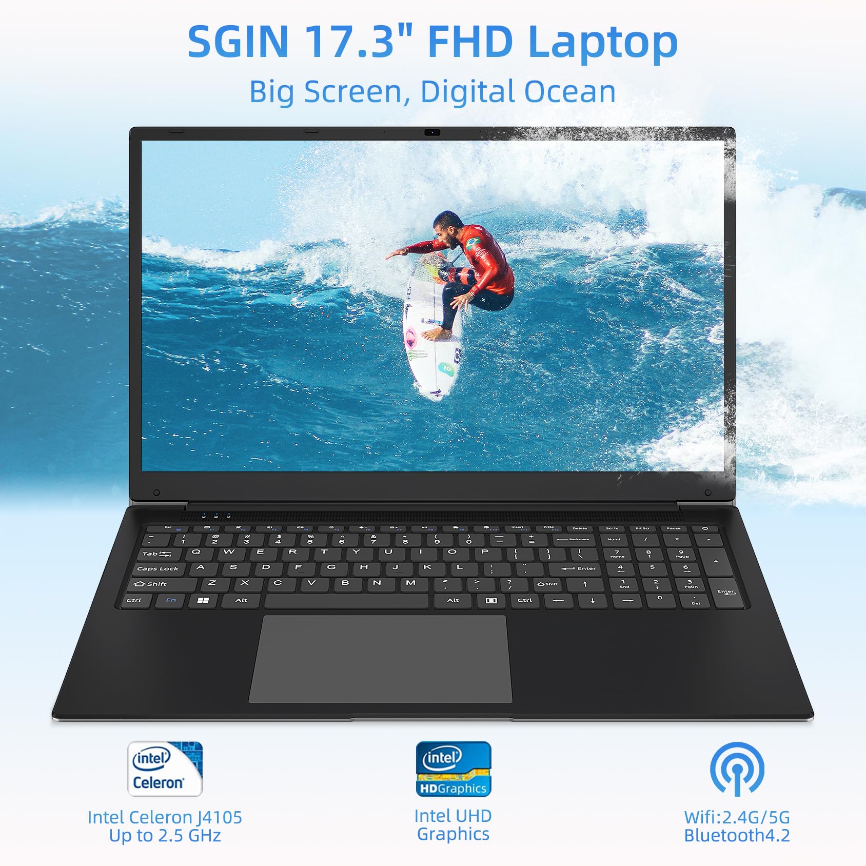 SGIN Laptop 15.6 inch IPS FHD Display, 12GB DDR4 512GB SSD Laptops Computer, Intel Celeron N5095 Quad Core Processor, 1920 * 1080, Dual Band WiFi, Bluetooth 4.2, Mini HDMI, 512GB TF Card Expansion