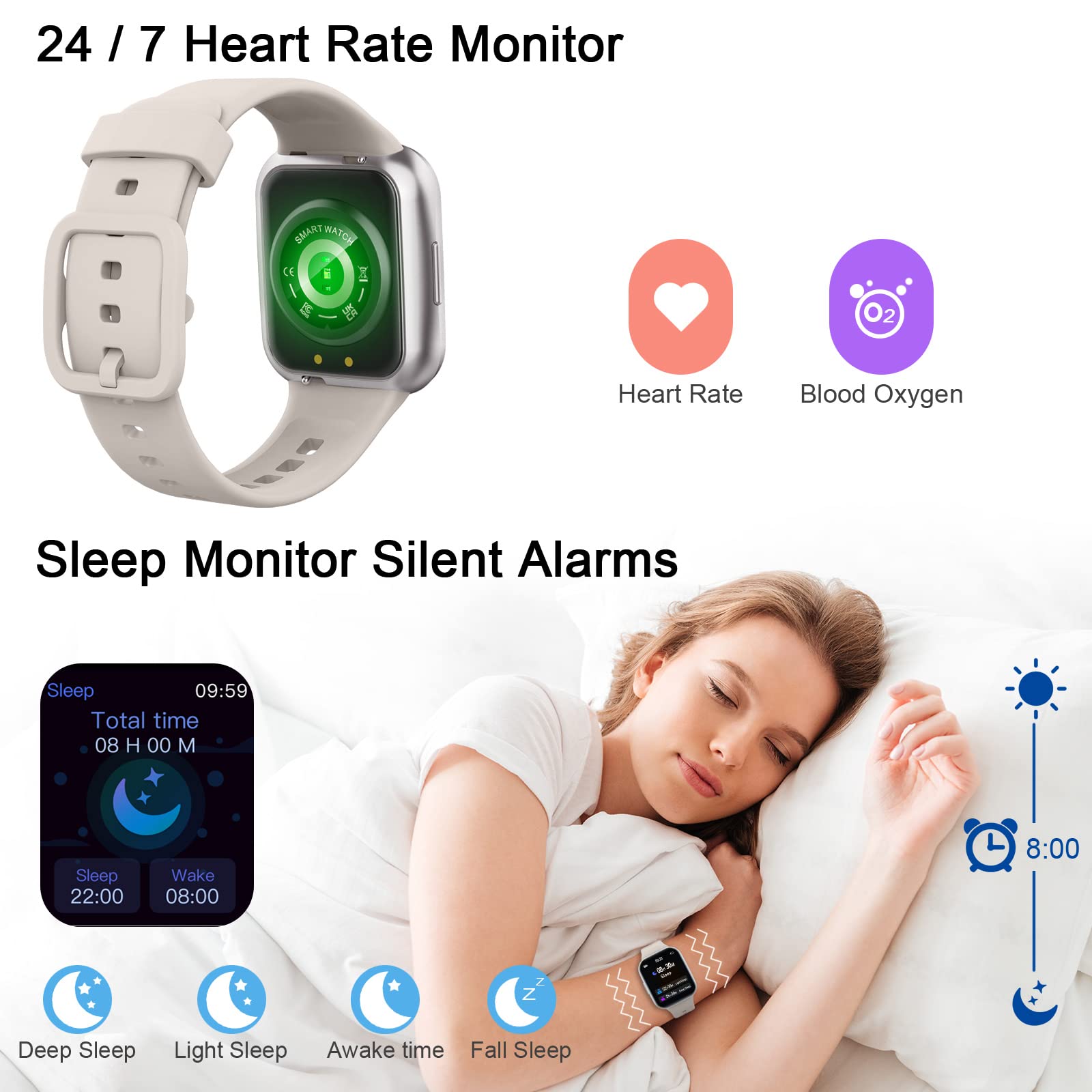 Smart Watch, 2023 Fitness Tracker Watch for Men Women, 1.69'' Touch Smartwatch Fitness Watch with Heart Rate Monitor/Pedometer/Sleep Monitor, 25 Sports Waterproof Activity Tracker for Android Molocy