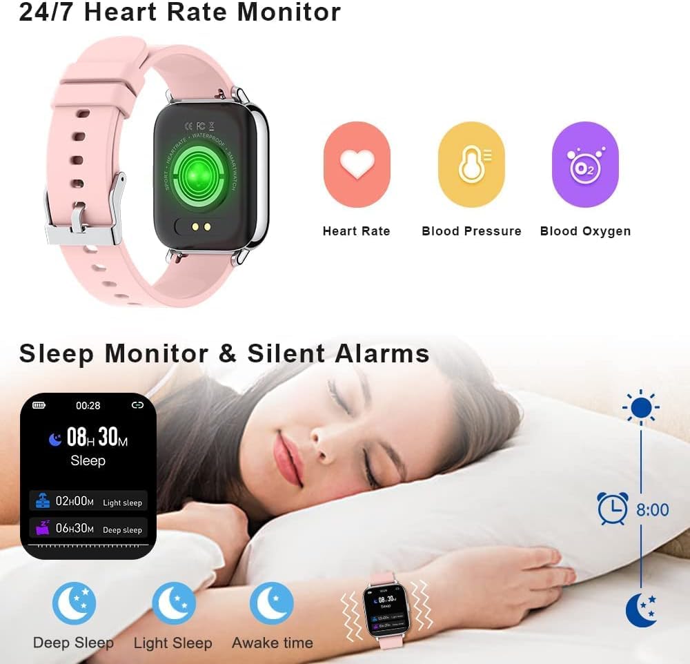 Smart Watch, 2023 Fitness Tracker Watch for Men Women, 1.69'' Touch Smartwatch Fitness Watch with Heart Rate Monitor/Pedometer/Sleep Monitor, 25 Sports Waterproof Activity Tracker for Android Molocy