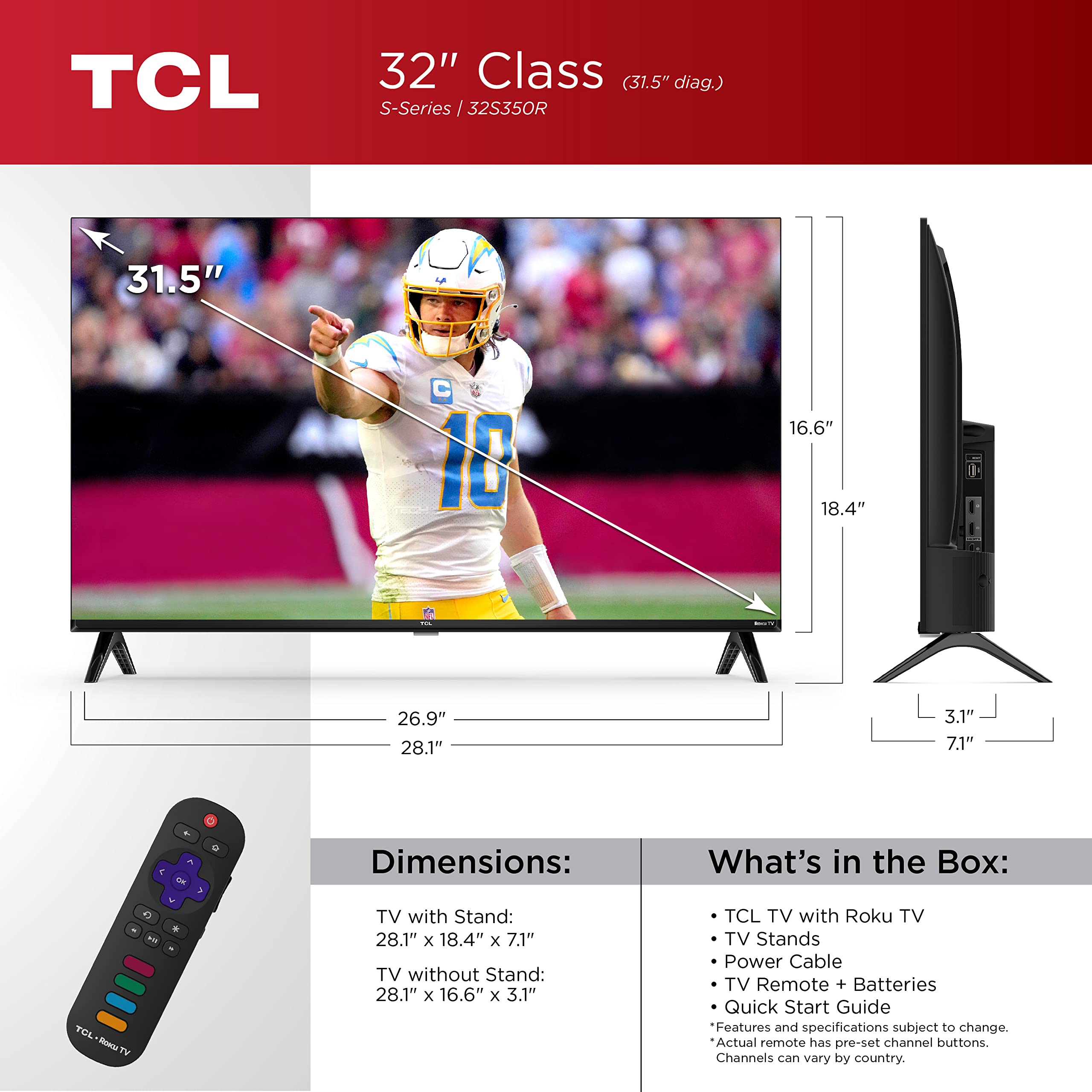 TCL 32-Inch Class S3 1080p LED Smart TV with Roku TV (32S350R, 2023 Model), Compatible with Alexa, Google Assistant, and Apple HomeKit Compatibility, Streaming FHD Television,Black