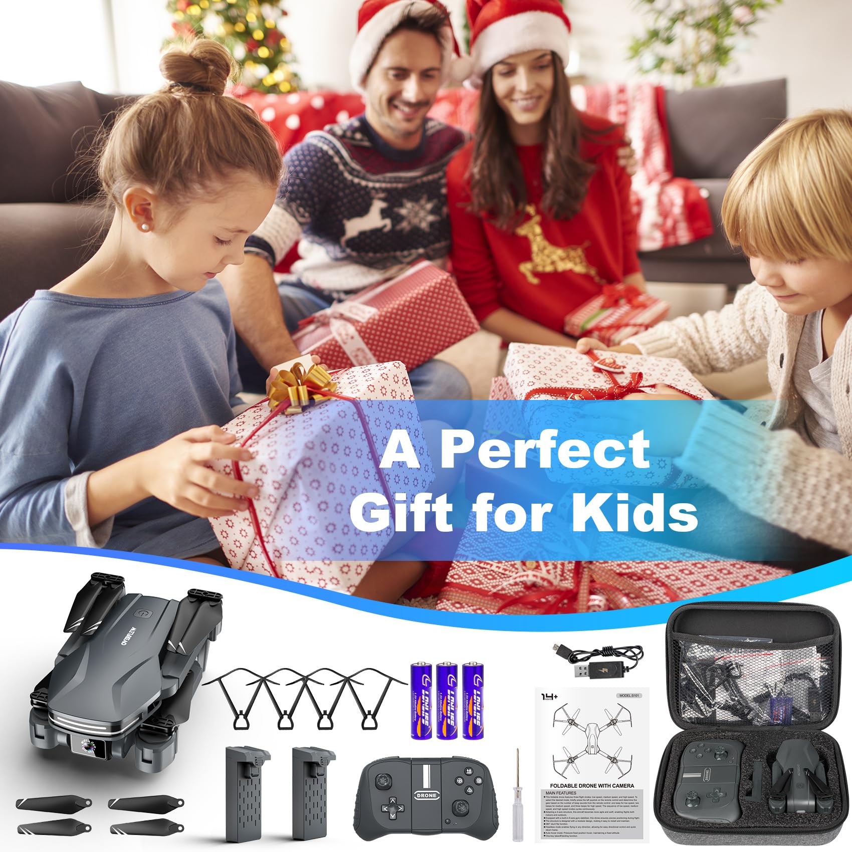 Drone with Camera 1080P HD FPV Foldable Drone for Beginners and Kids, Quadcopter with Voice Gesture Control with Carrying Case, One Key Take Off/Land, Optical Flow Positioning, 360° Flip, Waypoint Fly