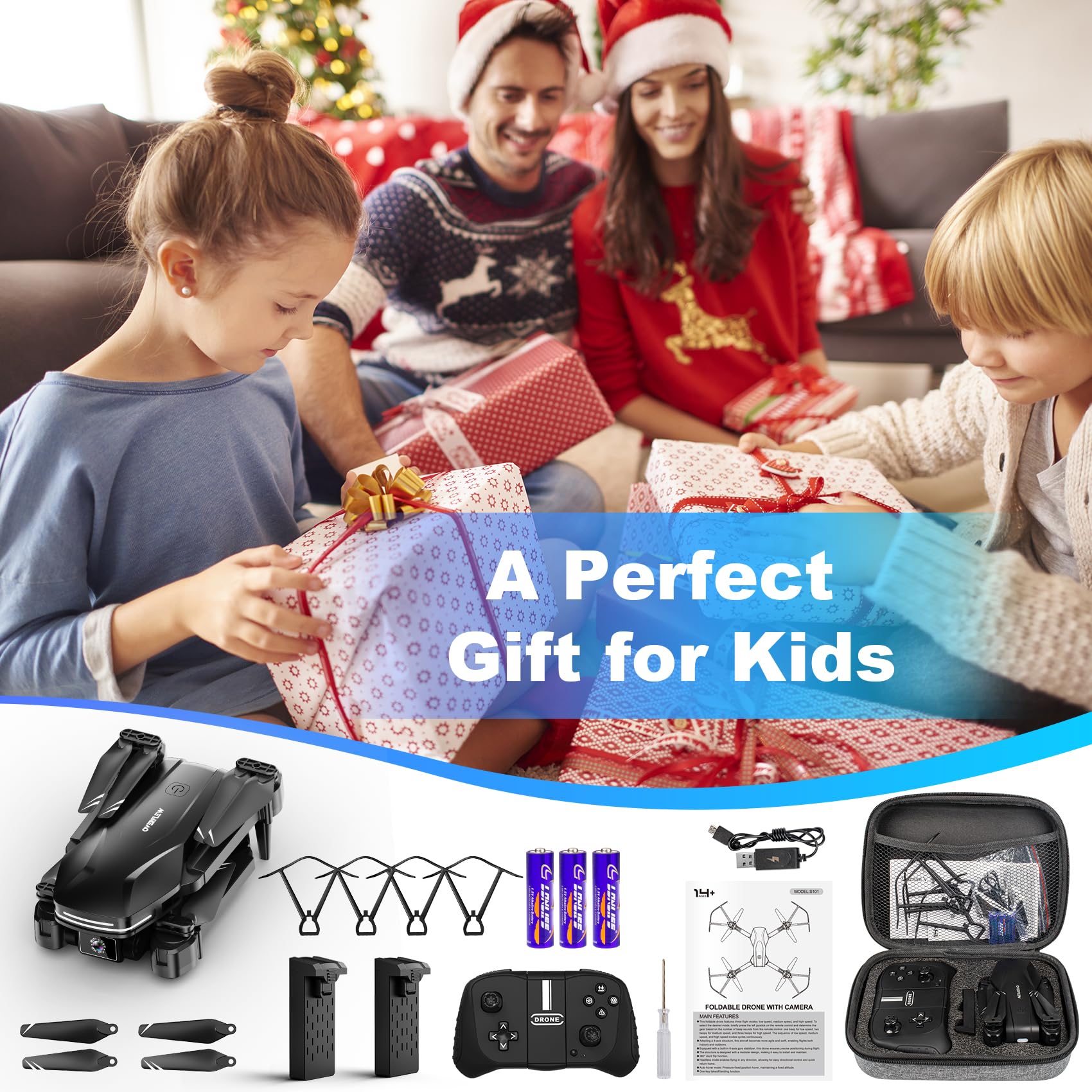 Drone with Camera 1080P HD FPV Foldable Drone for Beginners and Kids, Quadcopter with Voice Gesture Control with Carrying Case, One Key Take Off/Land, Optical Flow Positioning, 360° Flip, Waypoint Fly