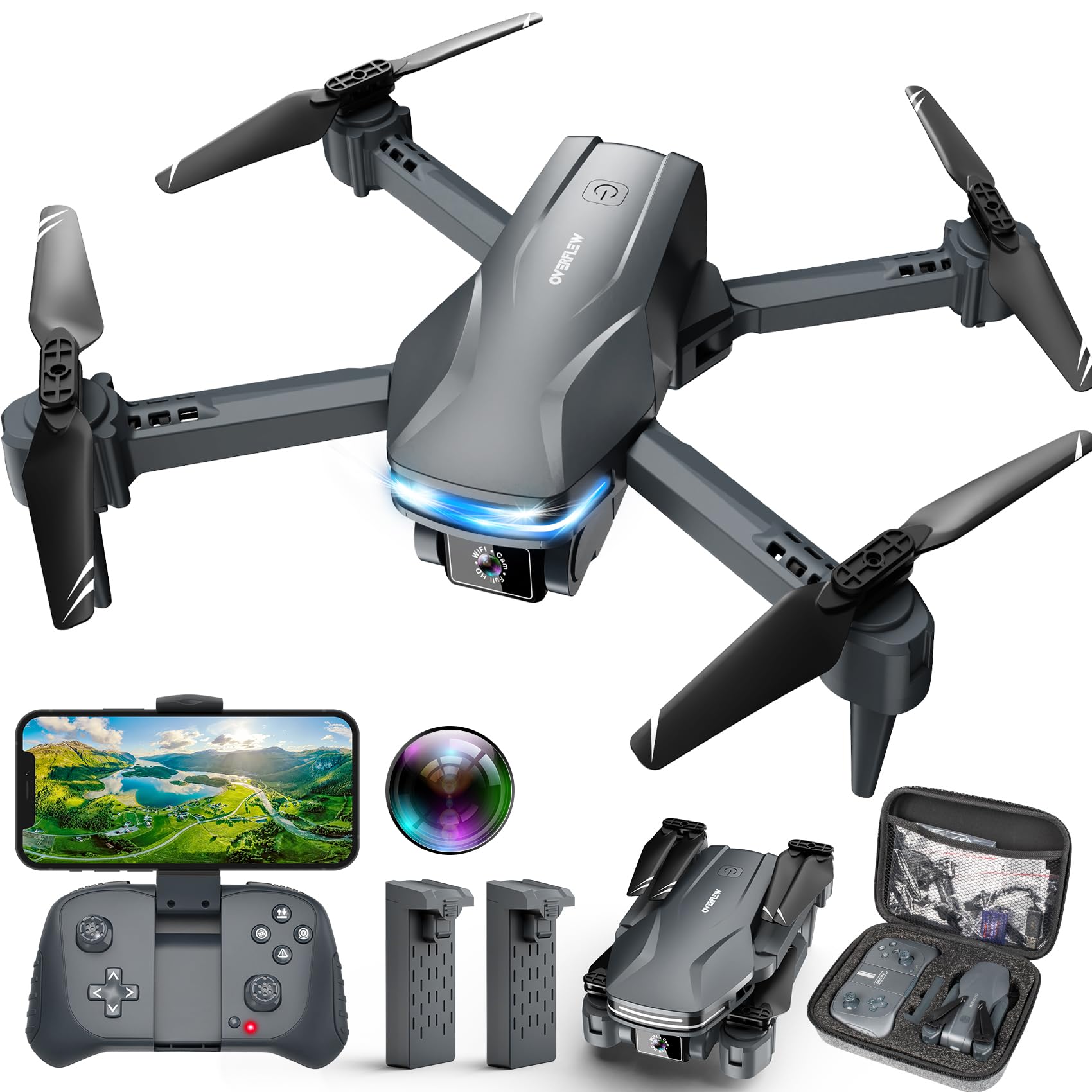 Drone with Camera 1080P HD FPV Foldable Drone for Beginners and Kids, Quadcopter with Voice Gesture Control with Carrying Case, One Key Take Off/Land, Optical Flow Positioning, 360° Flip, Waypoint Fly