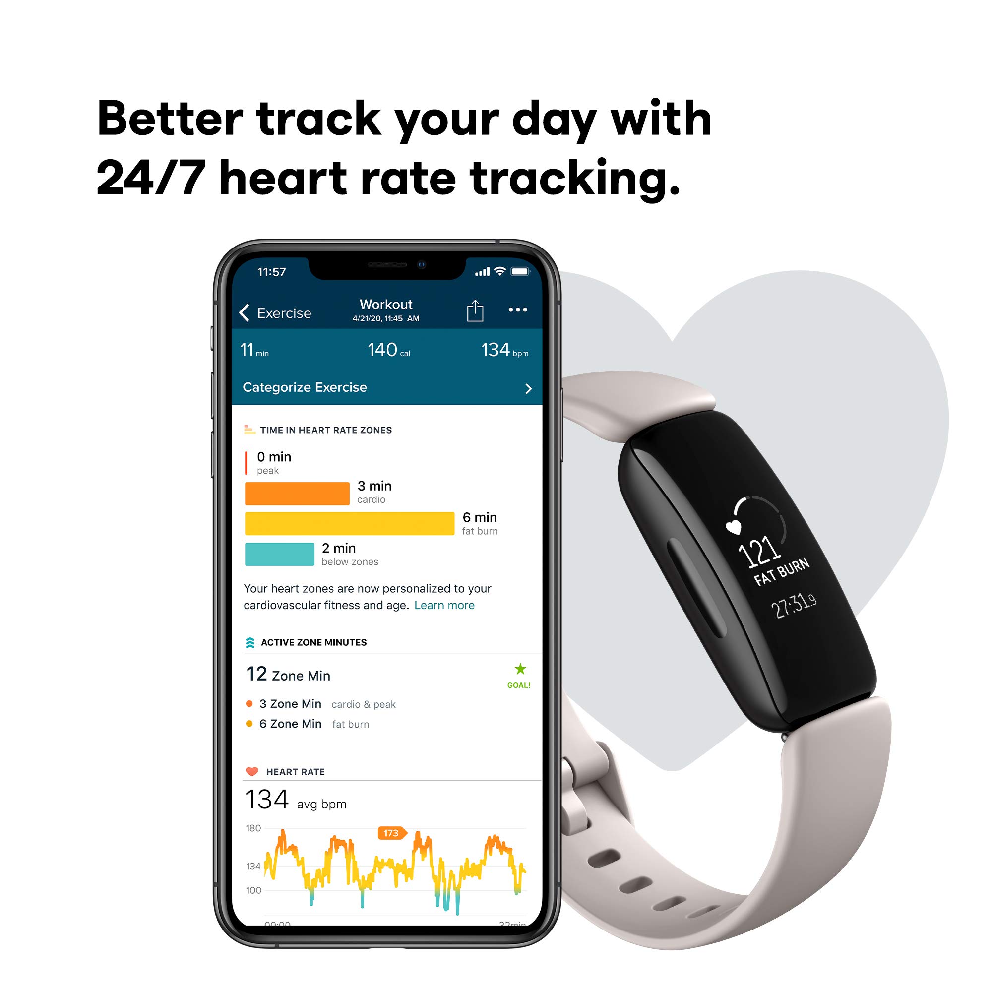 Fitbit Inspire 2 Health & Fitness Tracker with a Free 1-Year Fitbit Premium Trial, 24/7 Heart Rate, Black/Black, One Size (S & L Bands Included)