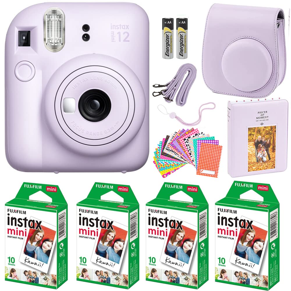 Fujifilm Instax Mini 12 Instant Camera Lilac Purple with Fujifilm Instant Mini Film (40 Sheets) with Accessories Including Carrying Case with Strap, Photo Album, Stickers (Lilac Purple)