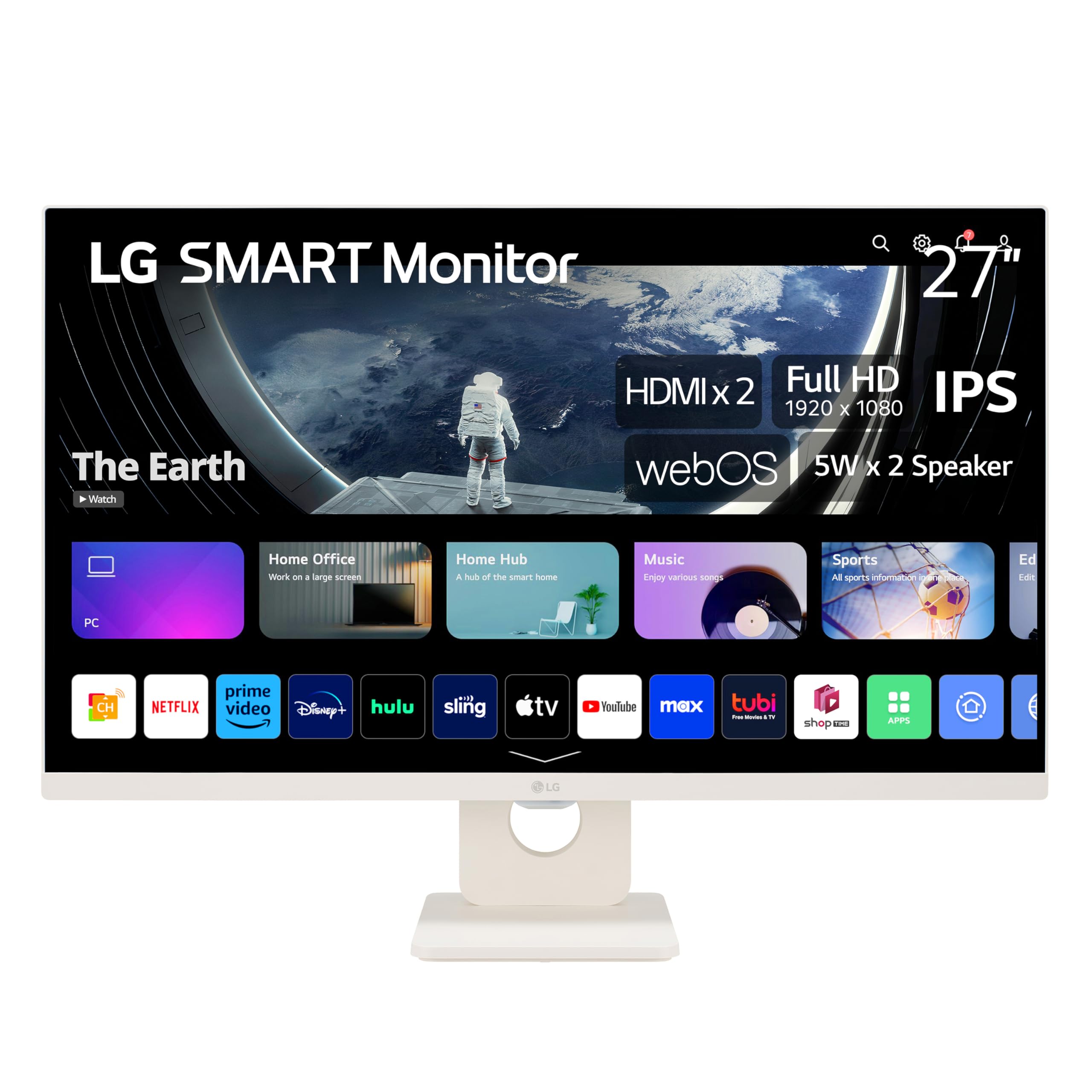 LG 27SR50F 27-inch Smart FHD IPS Monitor, webOS 23, HDR10, Airplay 2, Screen Share, Bluetooth, 5Wx2 Stereo Speaker, Tilt Stand (HDMI, USB Type-A), 2023