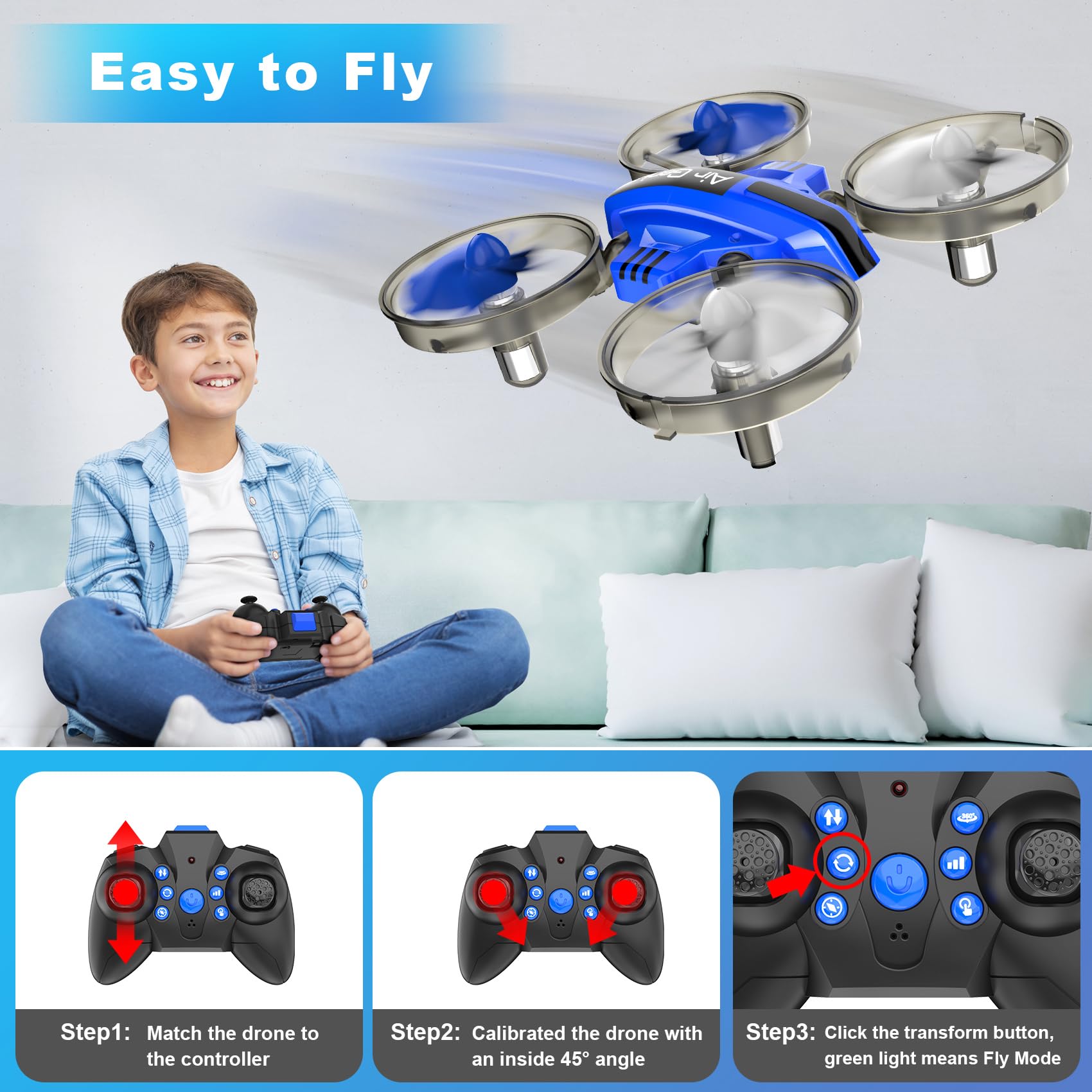Oddire Mini Drone for Kids 8-12 & Adults, Drones & Cars 2 in 1 Toy with One Key Take Off-Landing, Altitude Hold, Headless Mode, 360° flip, Car Mode, 2 Batteries, Gift Kids Toys for Boys and Girls