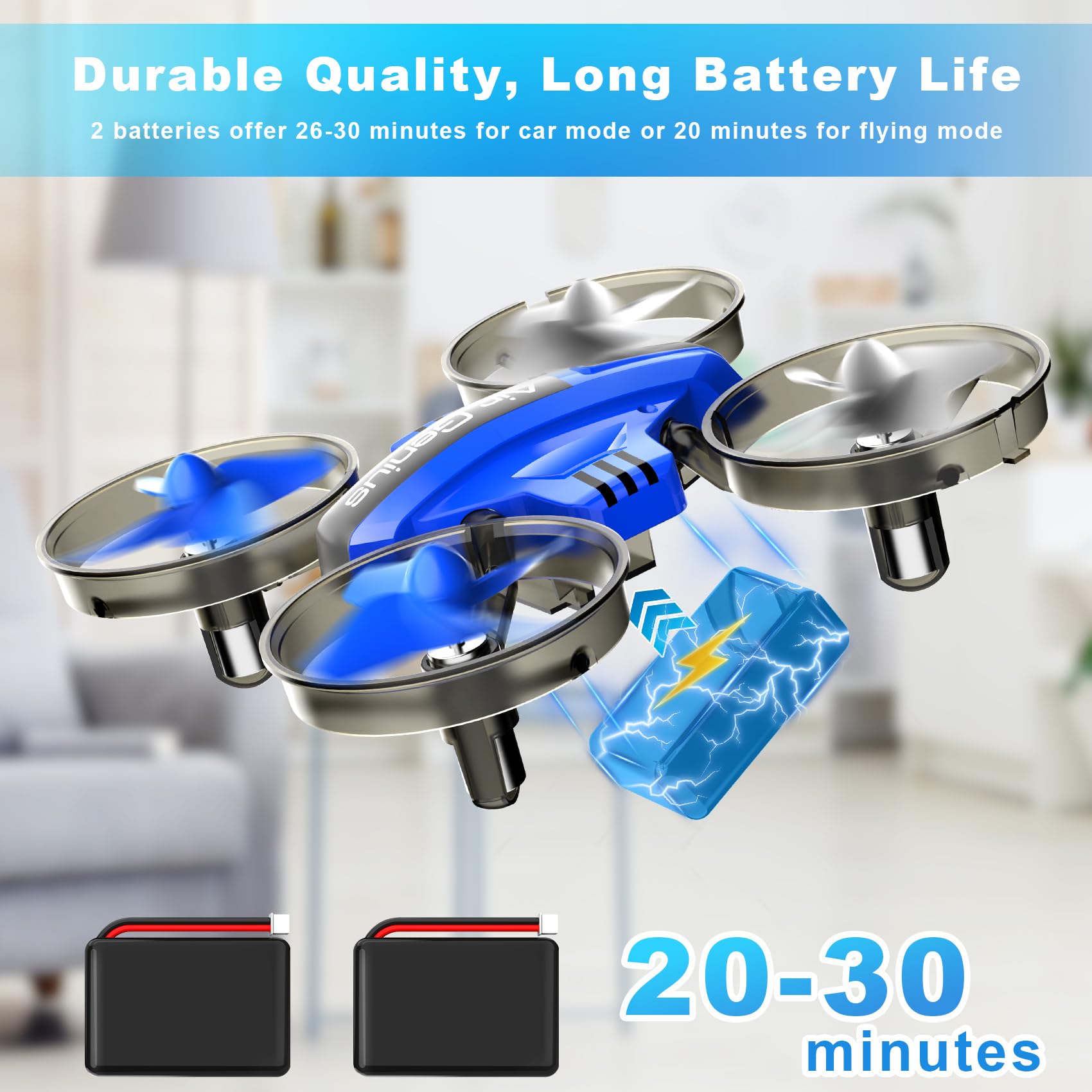 Oddire Mini Drone for Kids 8-12 & Adults, Drones & Cars 2 in 1 Toy with One Key Take Off-Landing, Altitude Hold, Headless Mode, 360° flip, Car Mode, 2 Batteries, Gift Kids Toys for Boys and Girls