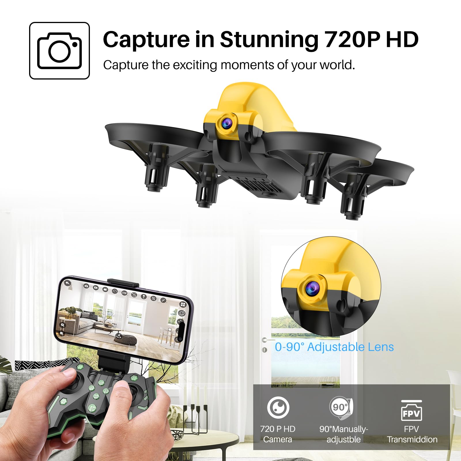 SIMREX X700 Drone with 720 HD Camera, WiFi FPV Live Video, 6-Axis RC Quadcopter, Altitude Hold & Headless Mode, Optical Flow Positioning, One Key Take Off/Land App Control with 360°Flip for Beginners