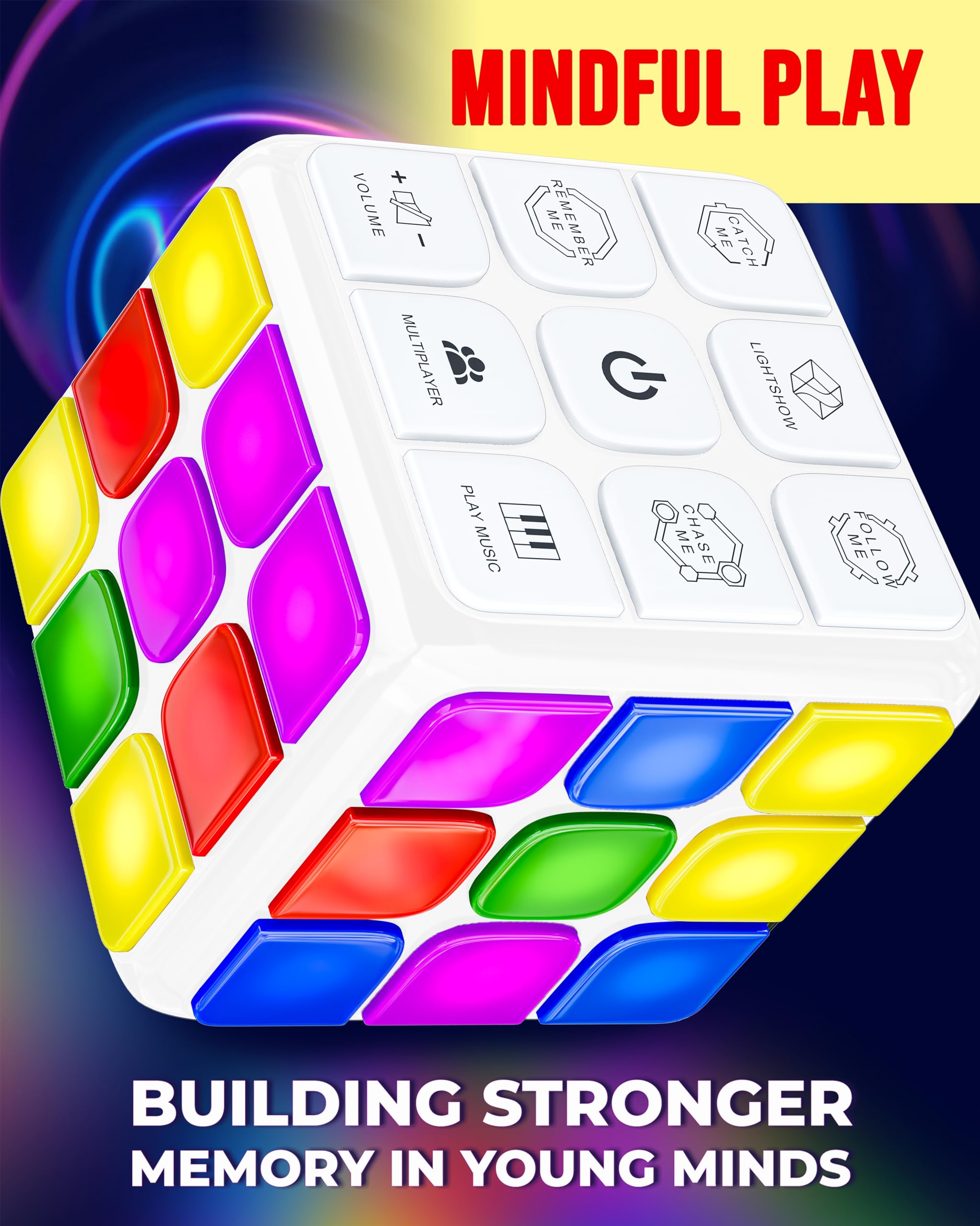 Skywin Puzzle Cube Game - Flashing Cube Handheld Electronic Games Stem Toy - Fun Memory Games & Brain Games for Adults and Kids