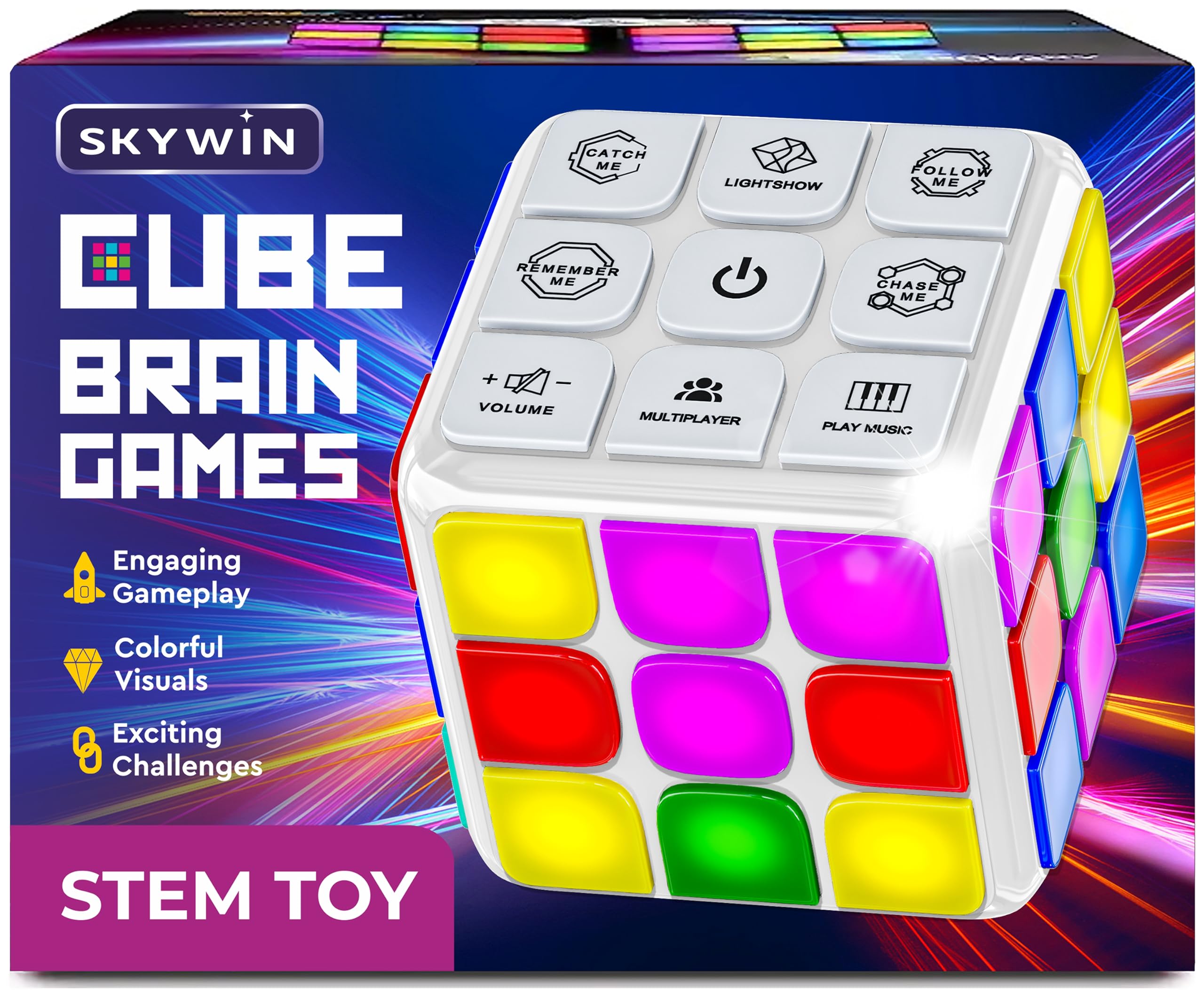 Skywin Puzzle Cube Game - Flashing Cube Handheld Electronic Games Stem Toy - Fun Memory Games & Brain Games for Adults and Kids