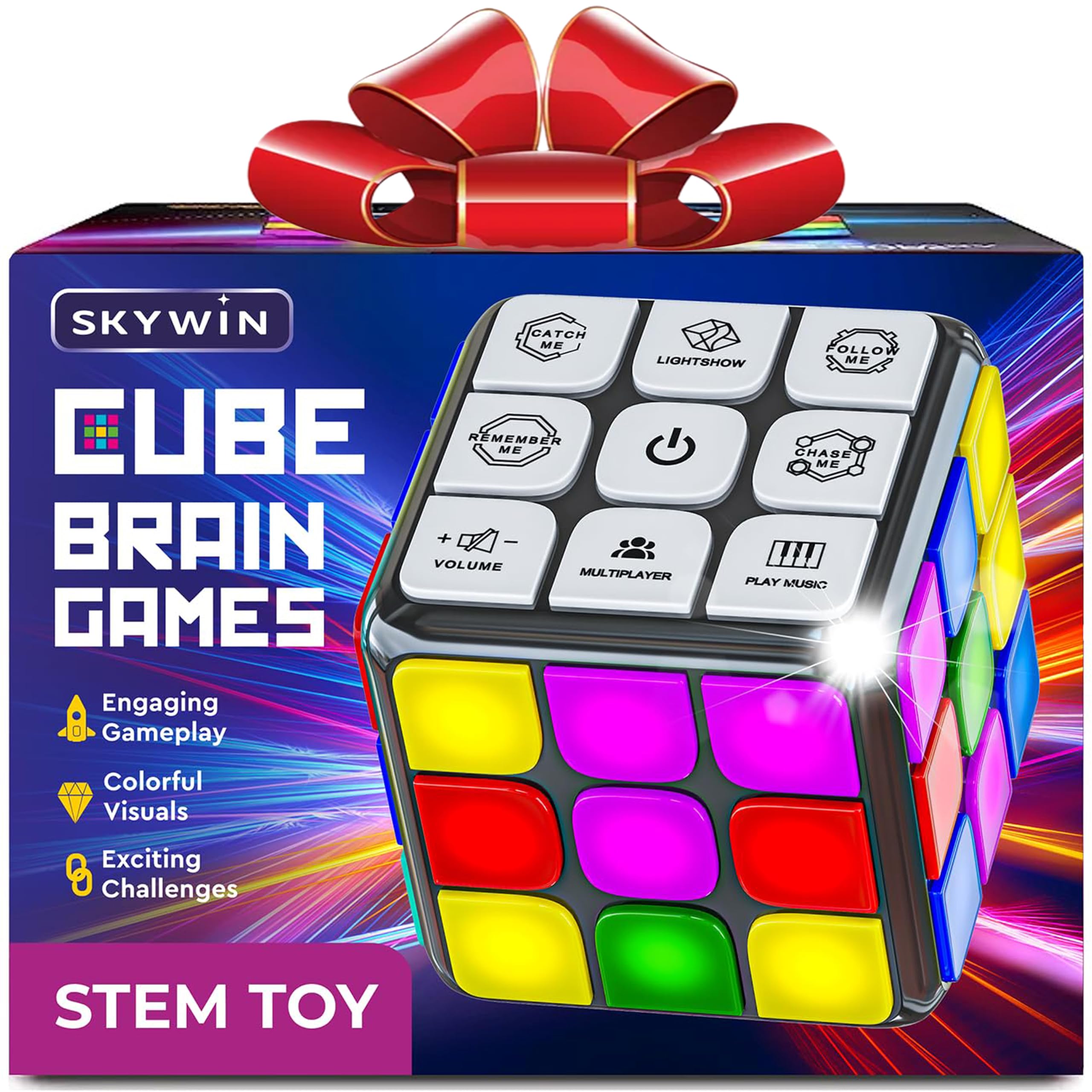 Skywin Puzzle Cube Game - Flashing Cube Handheld Electronic Games Stem Toy - Fun Memory Games & Brain Games for Adults and Kids