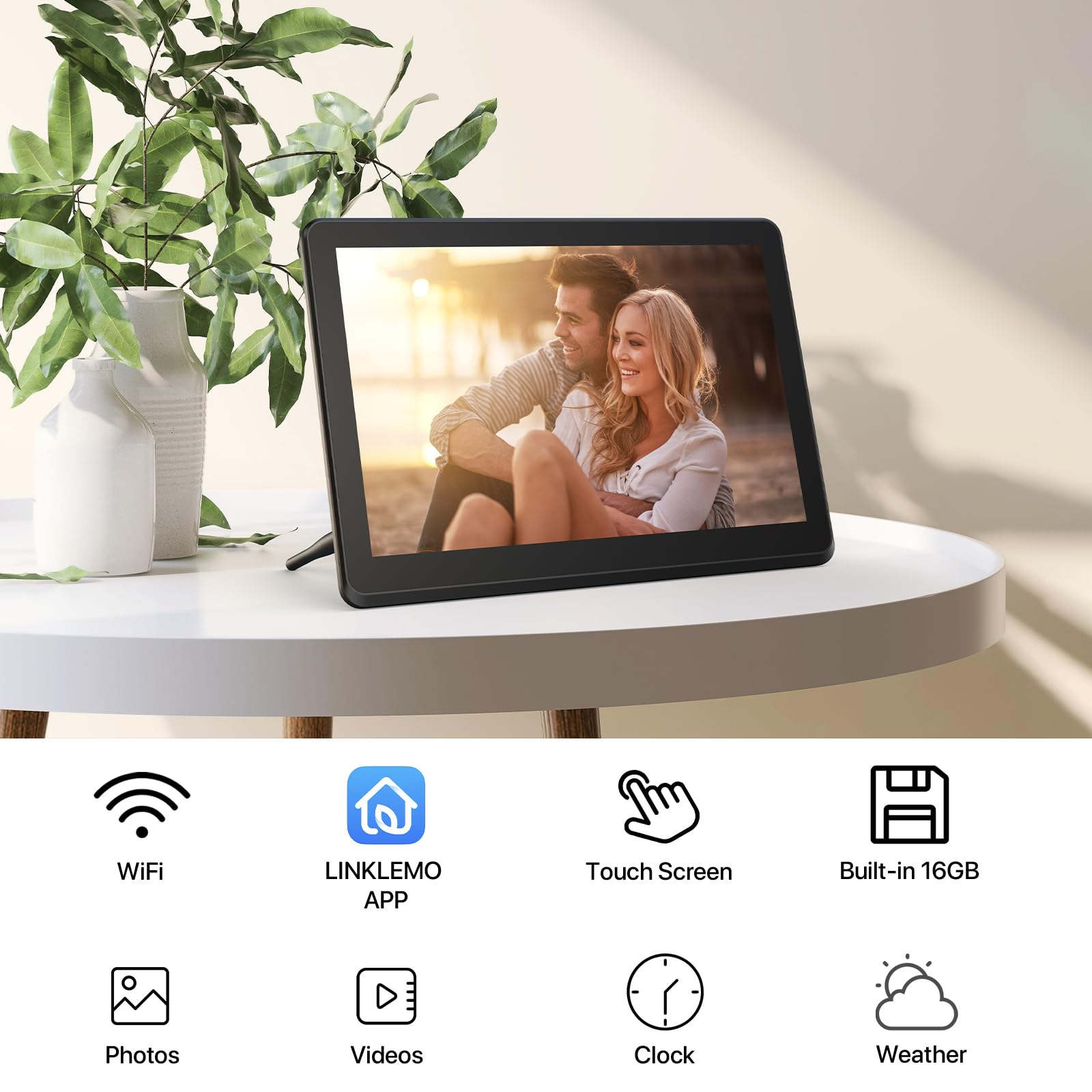 WiFi Digital Photo Frame 10 Inch 1920X1080P Touch Screen, Smart HD Display, 16GB Storage, Picture Frame Share Photos Videos via App, Email, Cloud