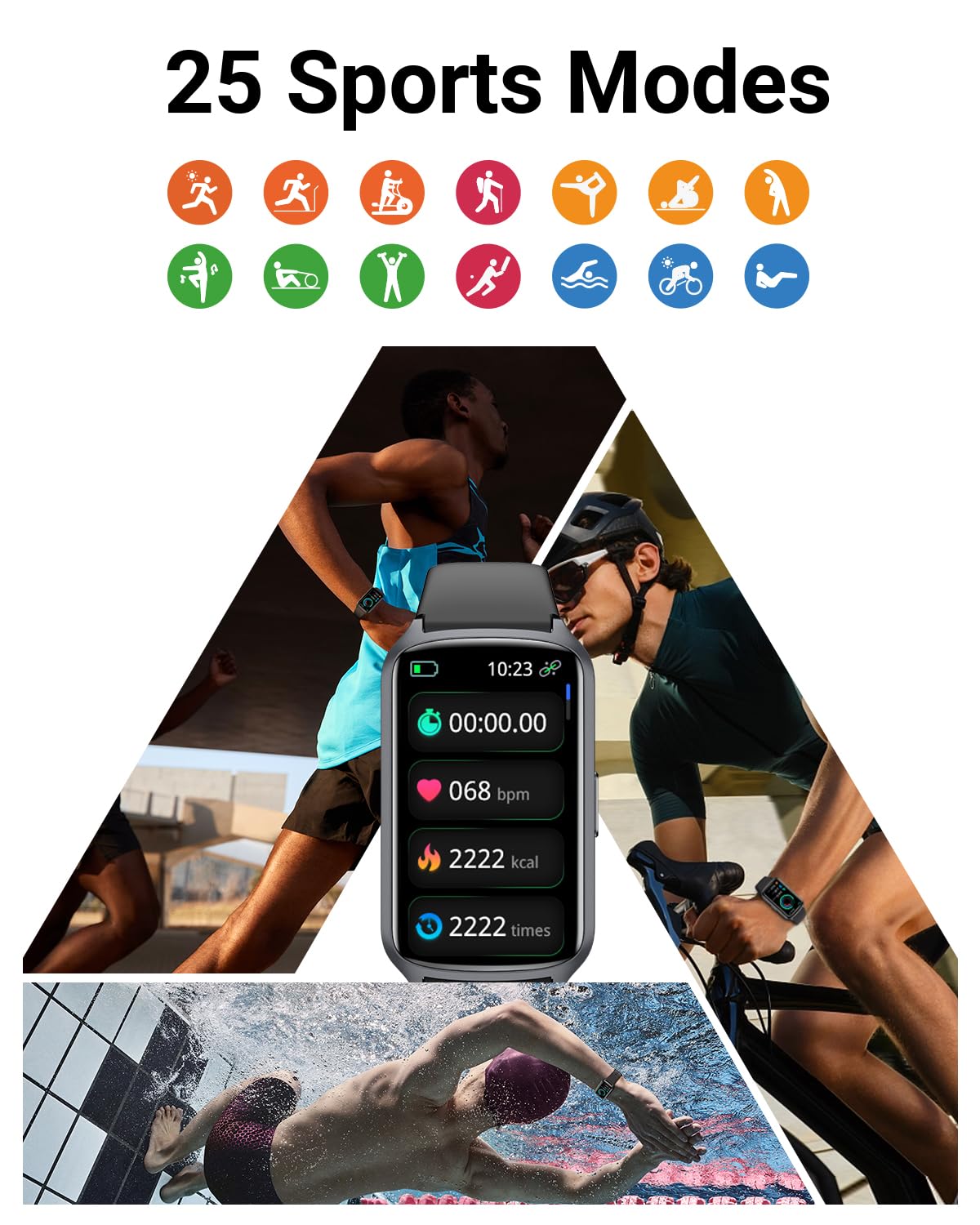 Health Fitness Tracker with 24/7 Heart Rate, Blood Oxygen, Blood Pressure, Sleep and Stress Tracker, 5ATM Waterproof Activity Trackers with Step Tracker, Pedometer (S & L Bands Included)