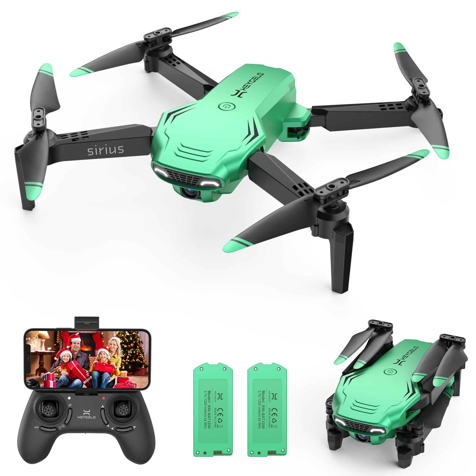 Heygelo S90 Drone with Camera for Adults, 1080P HD Mini FPV Drones for Kids Beginners, Foldable RC Quadcopter Toys Gifts with Altitude Hold, Voice/Gesture Control, 3 Speeds, 2 Batteries