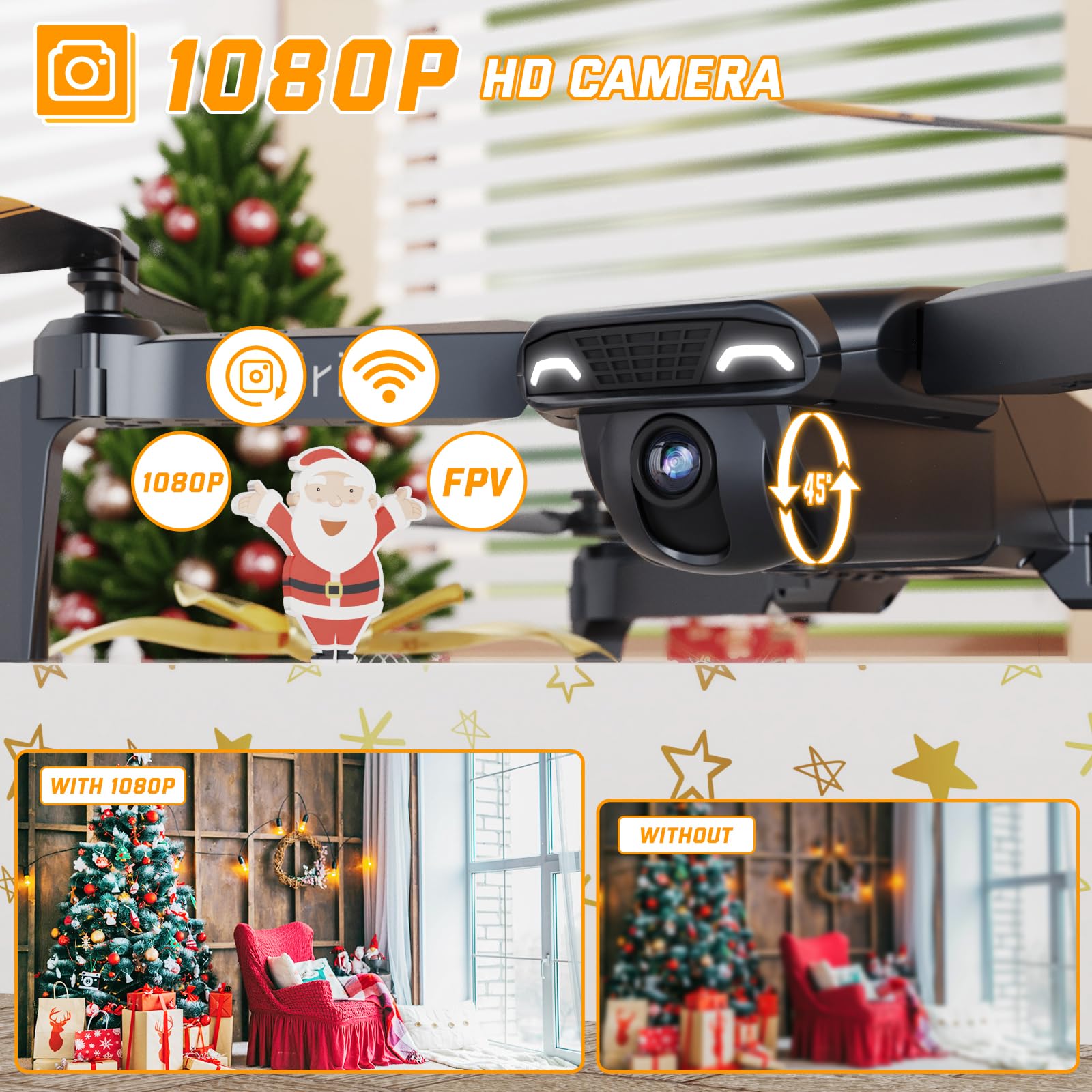 Heygelo S90 Drone with Camera for Adults, 1080P HD Mini FPV Drones for Kids Beginners, Foldable RC Quadcopter Toys Gifts with Altitude Hold, Voice/Gesture Control, 3 Speeds, 2 Batteries