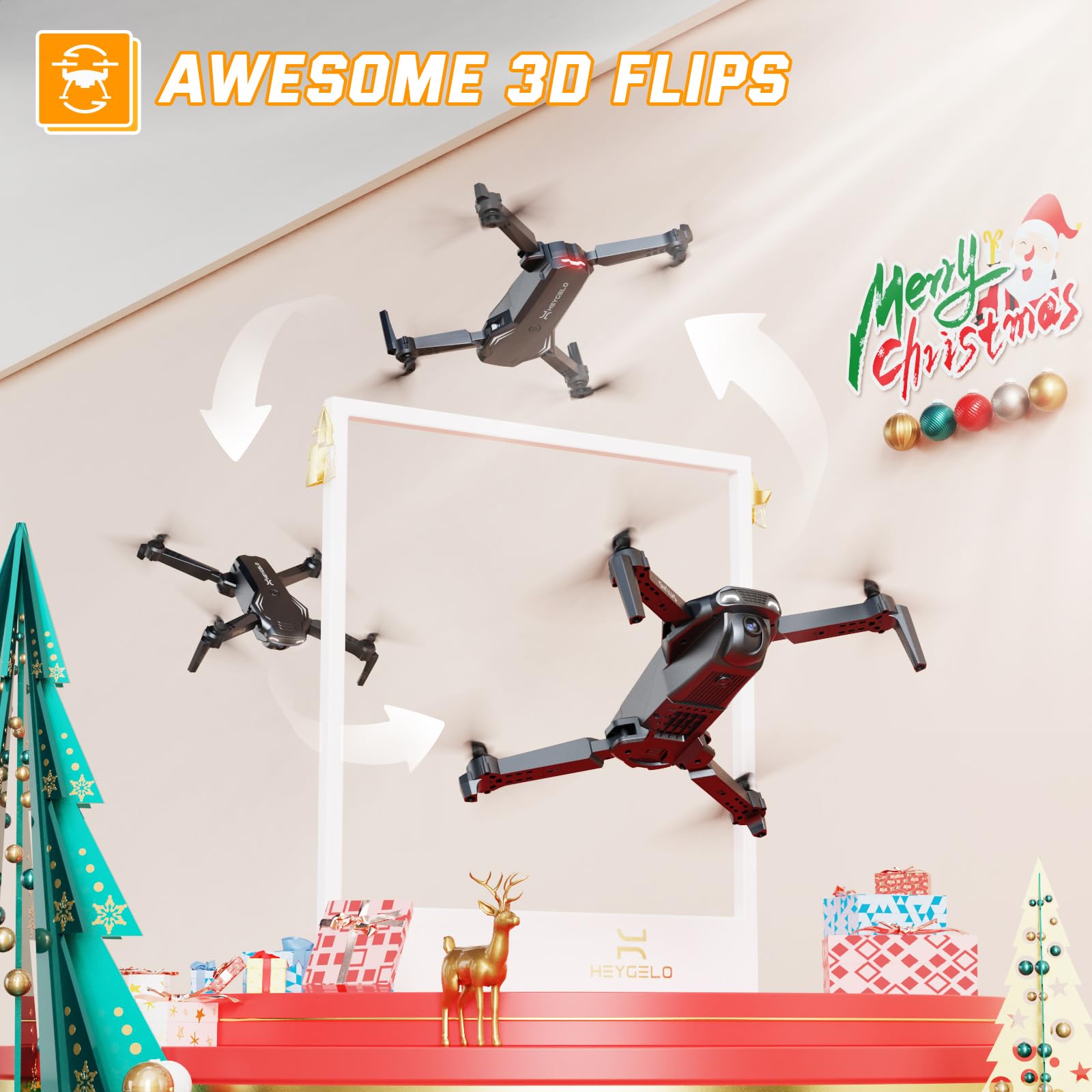 Heygelo S90 Drone with Camera for Adults, 1080P HD Mini FPV Drones for Kids Beginners, Foldable RC Quadcopter Toys Gifts with Altitude Hold, Voice/Gesture Control, 3 Speeds, 2 Batteries