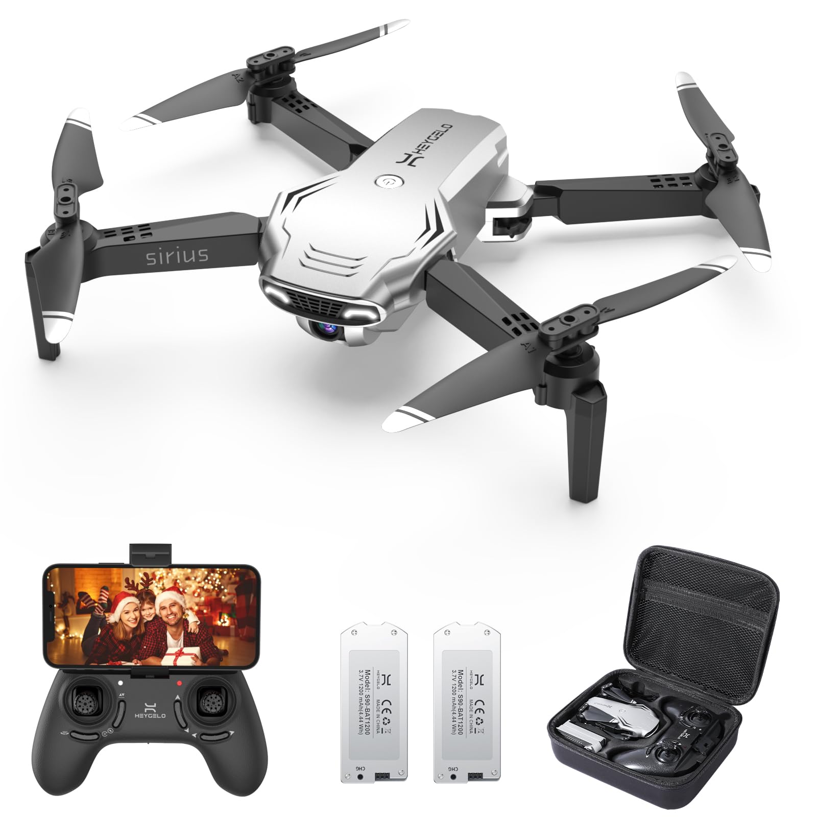 Heygelo S90 Drone with Camera for Adults, 1080P HD Mini FPV Drones for Kids Beginners, Foldable RC Quadcopter Toys Gifts with Altitude Hold, Voice/Gesture Control, 3 Speeds, 2 Batteries